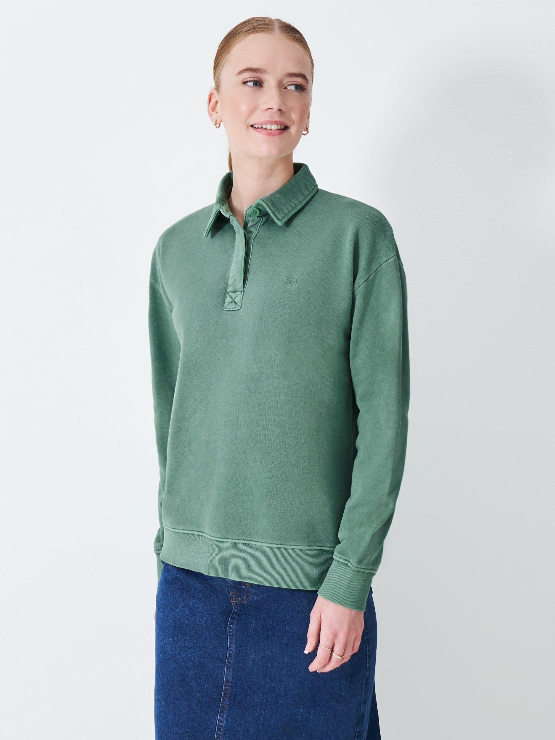 Crew Clothing Cotton Polo Neck Sweatshirt, Dark Green