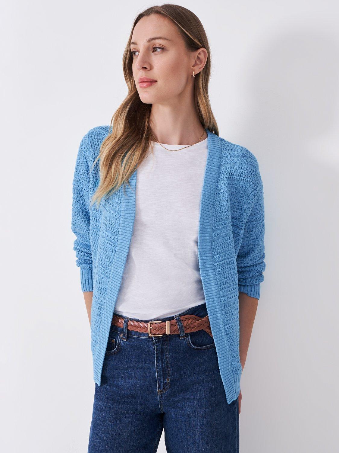 Product image 1 of 5, which shows Crew Clothing Tali Stitch Detail Open Neck Cardigan, Bright Blue, 6