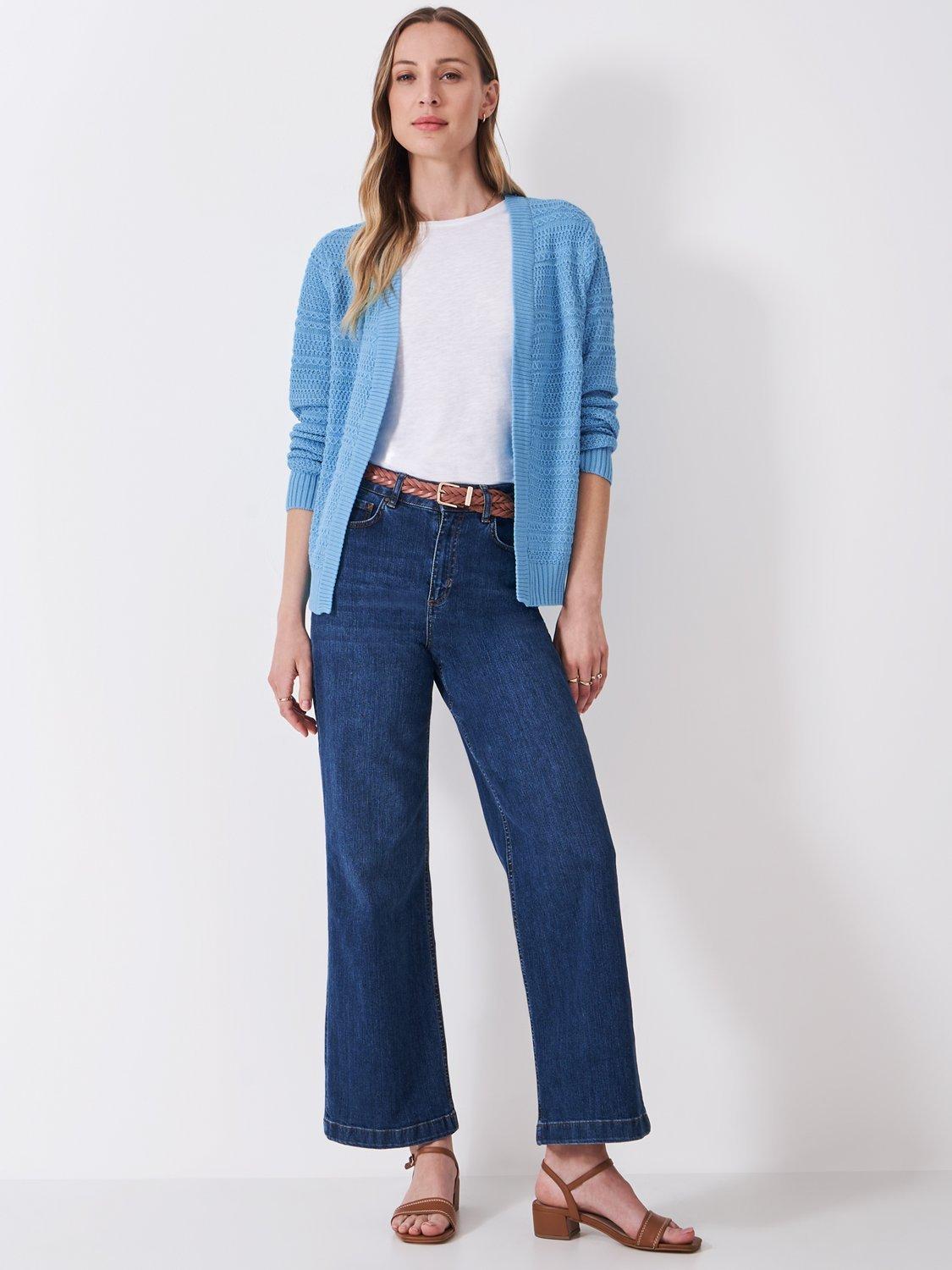 Product image 2 of 5, which shows Crew Clothing Tali Stitch Detail Open Neck Cardigan, Bright Blue, 6