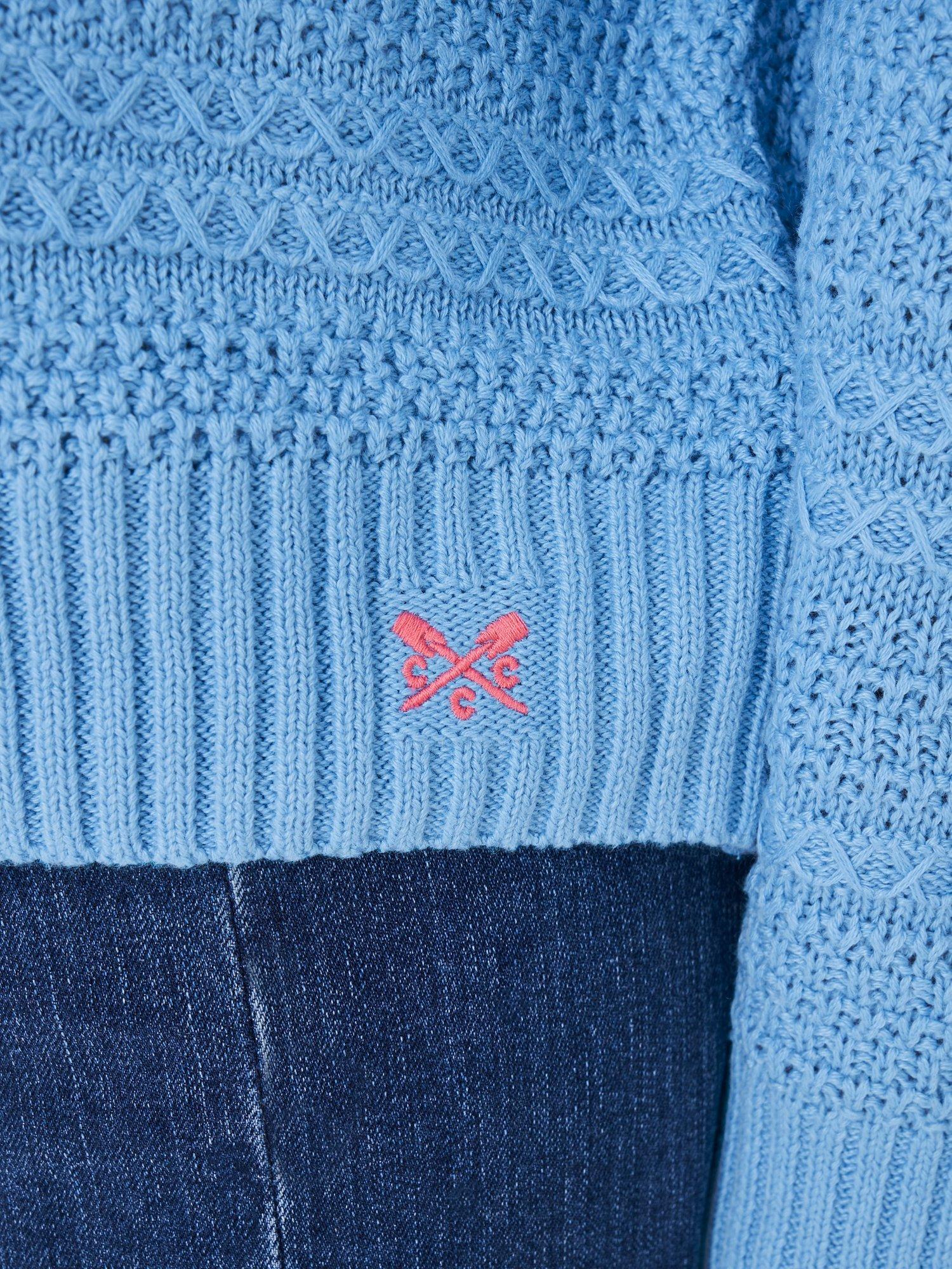 Product image 4 of 5, which shows Crew Clothing Tali Stitch Detail Open Neck Cardigan, Bright Blue, 6