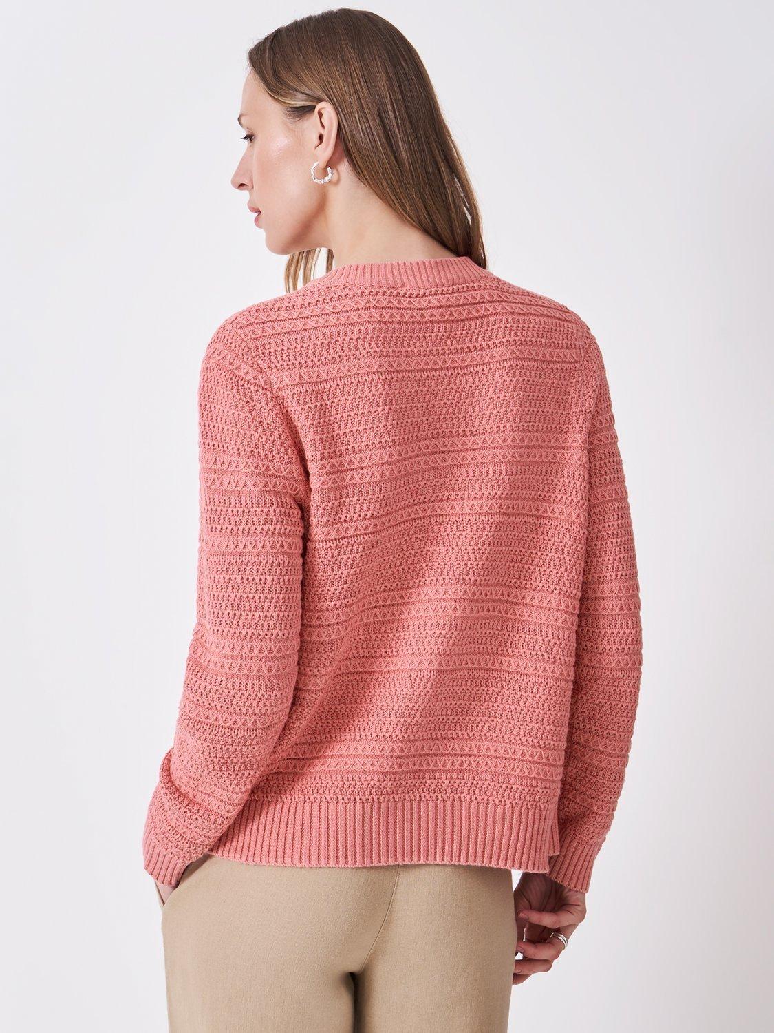Product image 3 of 5, which shows Crew Clothing Tali Stitch Detail Open Neck Cardigan, Pink, 6