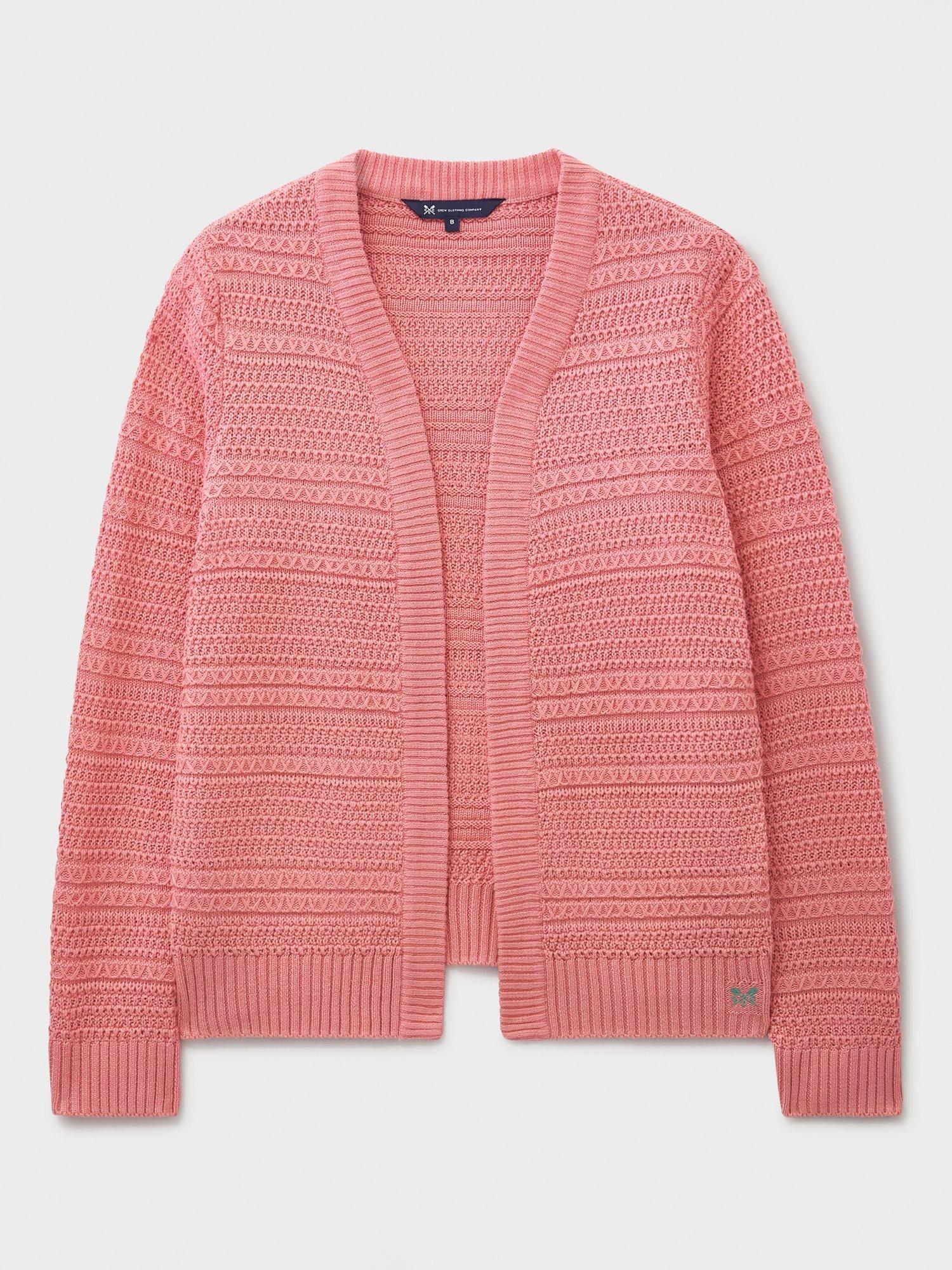 Product image 5 of 5, which shows Crew Clothing Tali Stitch Detail Open Neck Cardigan, Pink, 6