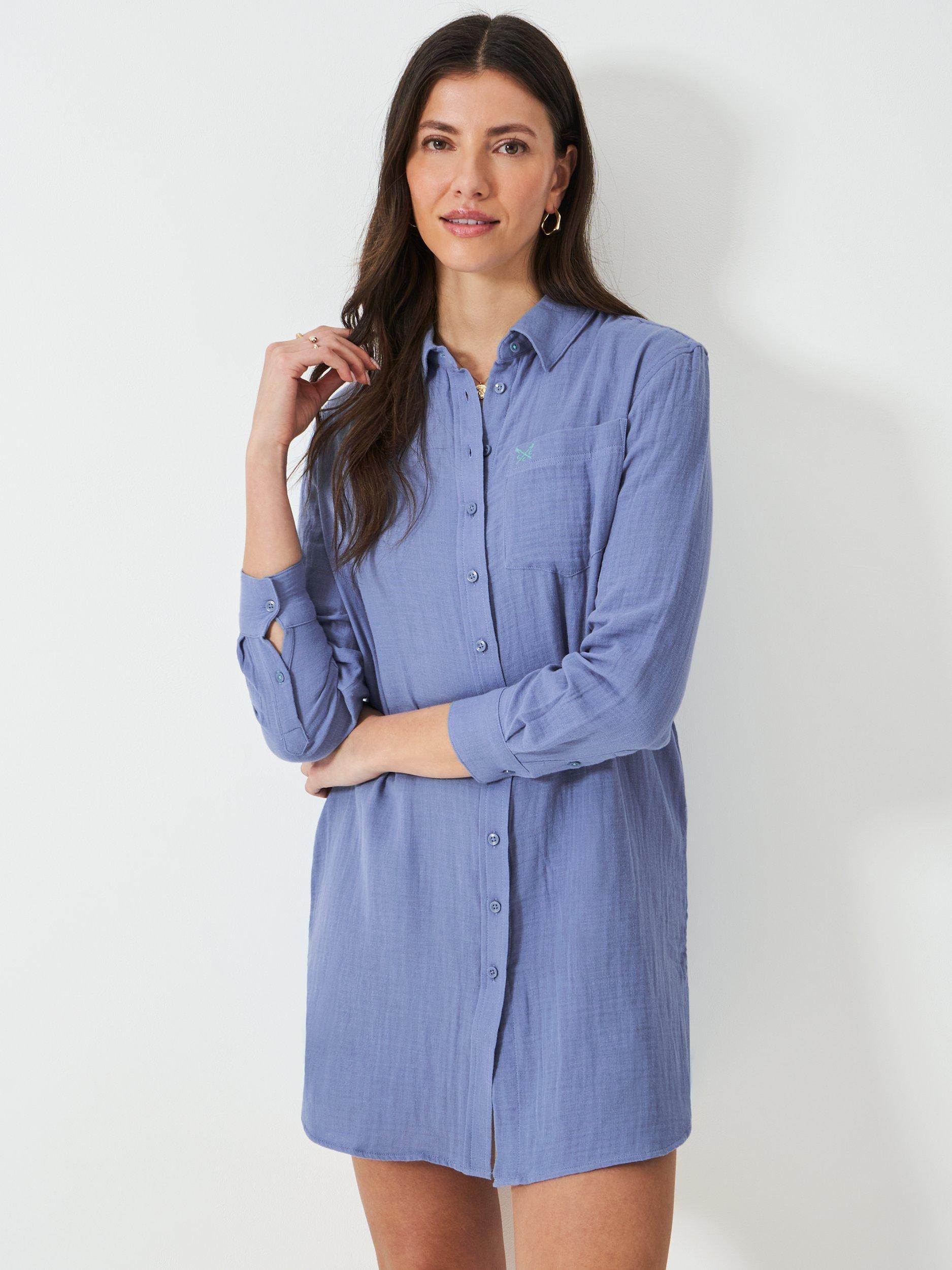 Product image 1 of 5, which shows Crew Clothing Rae Double Cloth Shirt Dress, Light Blue, 6