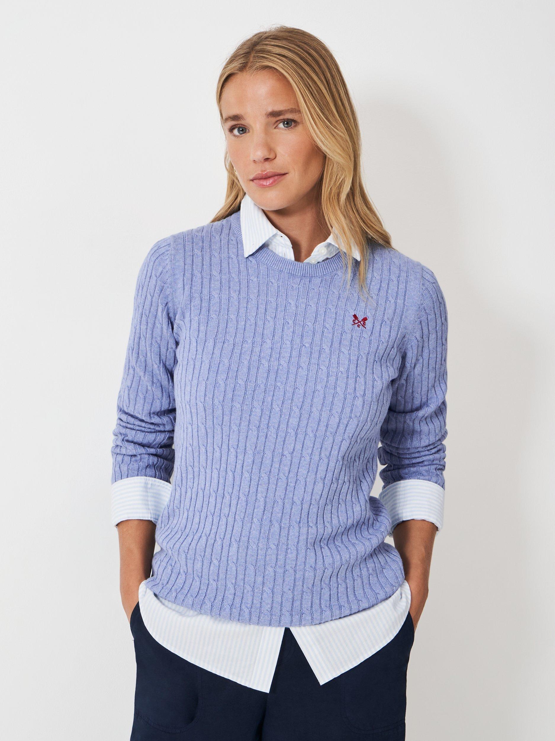 Product image 1 of 5, which shows Crew Clothing Heritage Cable Knit Jumper, Light Blue, 6