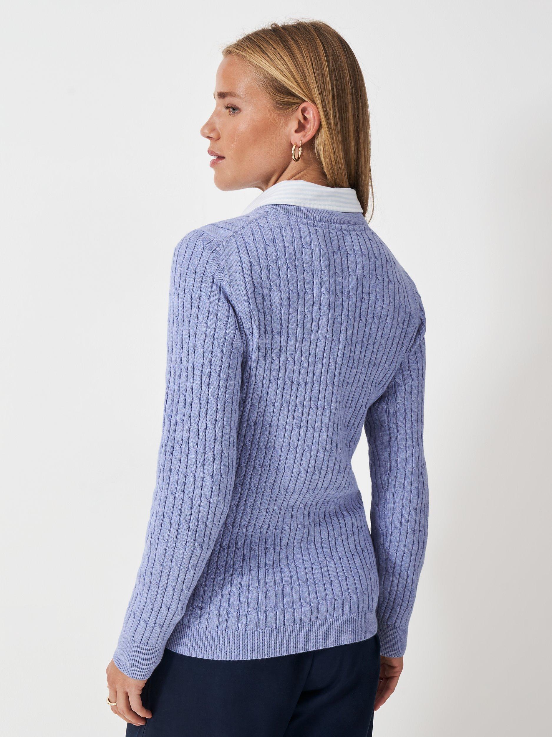 Product image 2 of 5, which shows Crew Clothing Heritage Cable Knit Jumper, Light Blue, 6