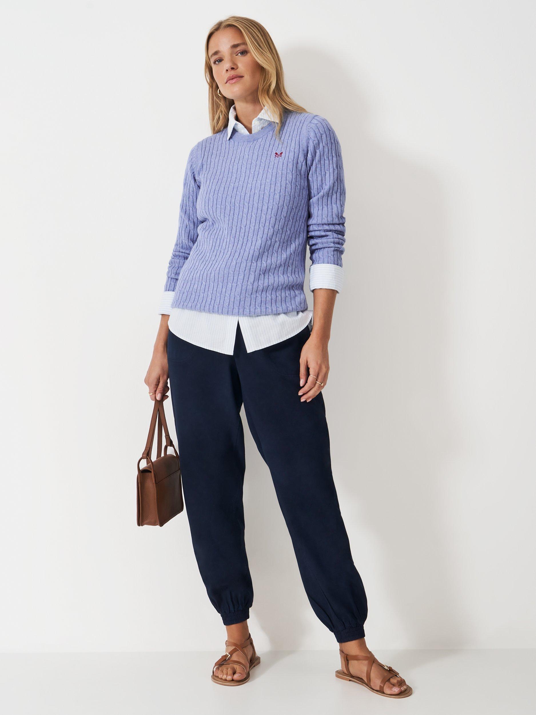 Product image 3 of 5, which shows Crew Clothing Heritage Cable Knit Jumper, Light Blue, 6