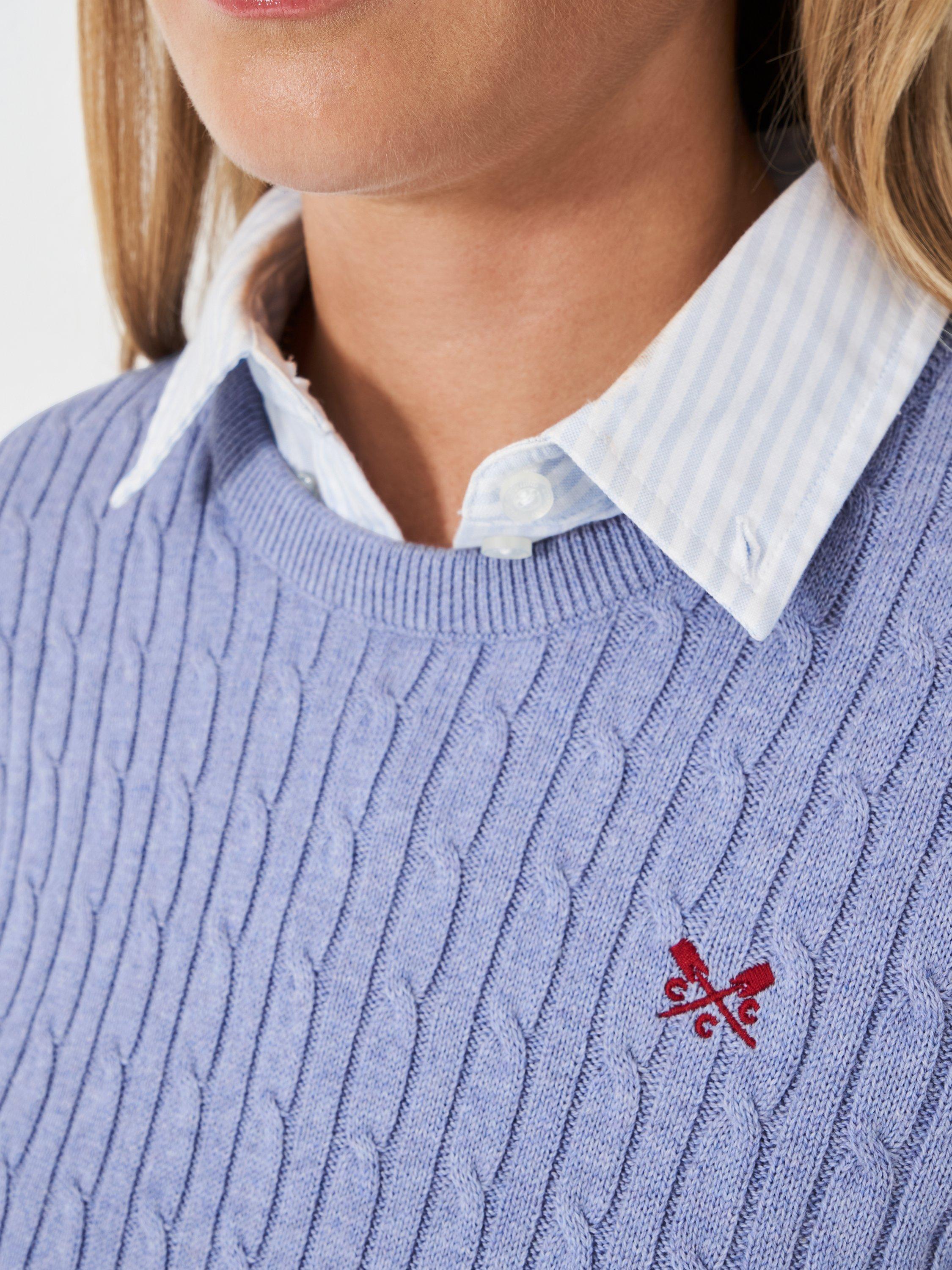 Product image 4 of 5, which shows Crew Clothing Heritage Cable Knit Jumper, Light Blue, 6