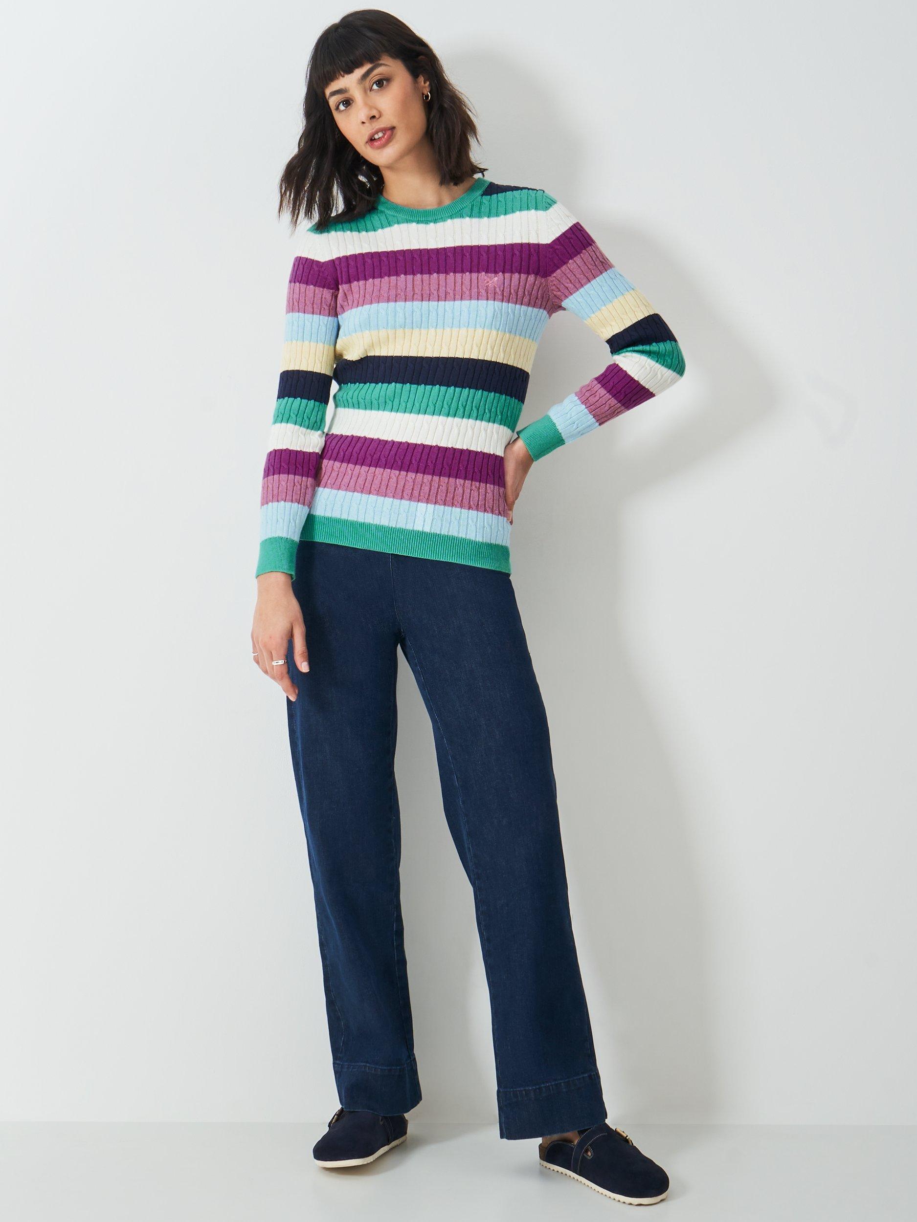 Product image 2 of 5, which shows Crew Clothing Heritage Cable Knit Stripe Jumper, Multi, 6