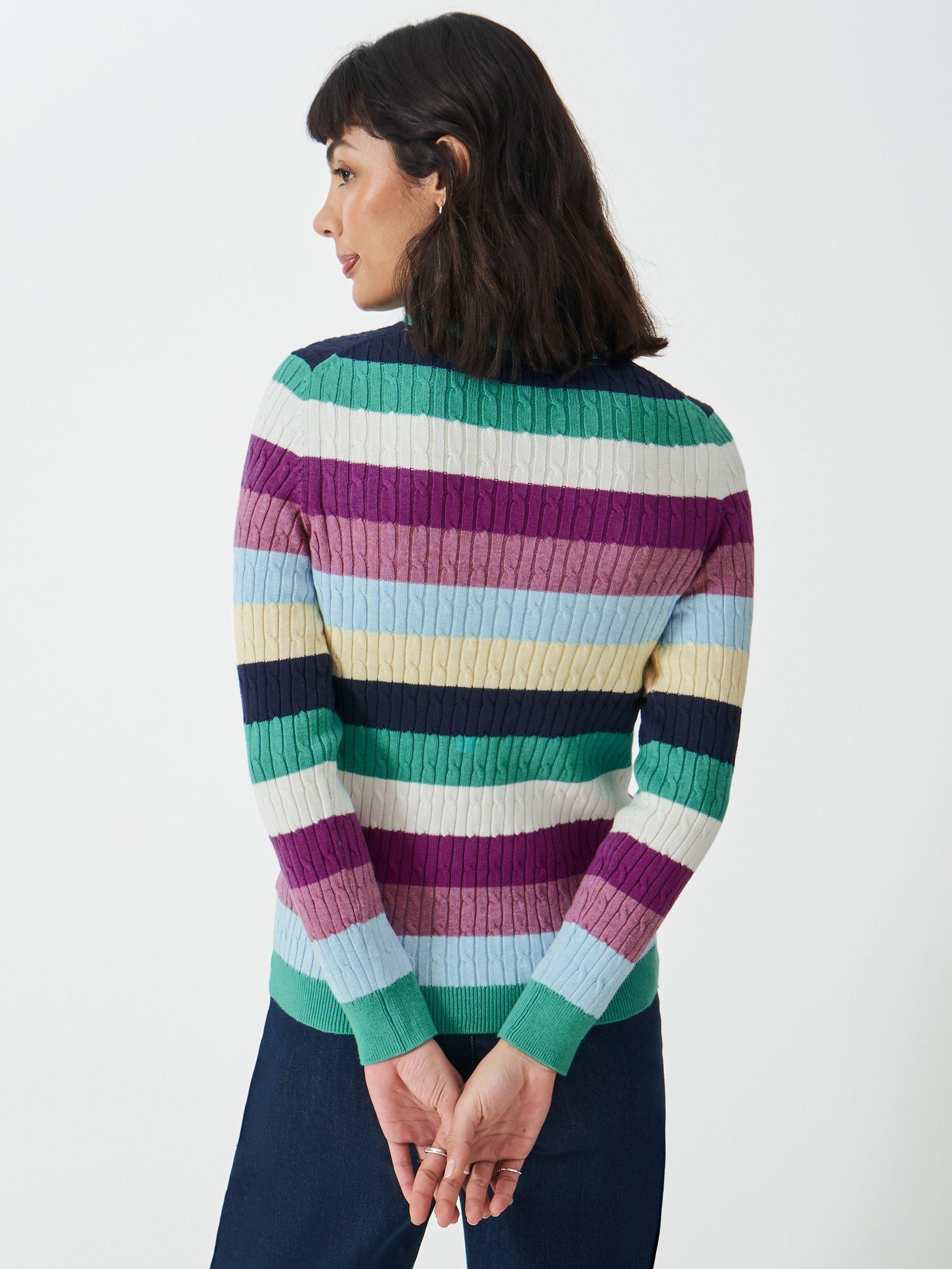 Product image 3 of 5, which shows Crew Clothing Heritage Cable Knit Stripe Jumper, Multi, 6