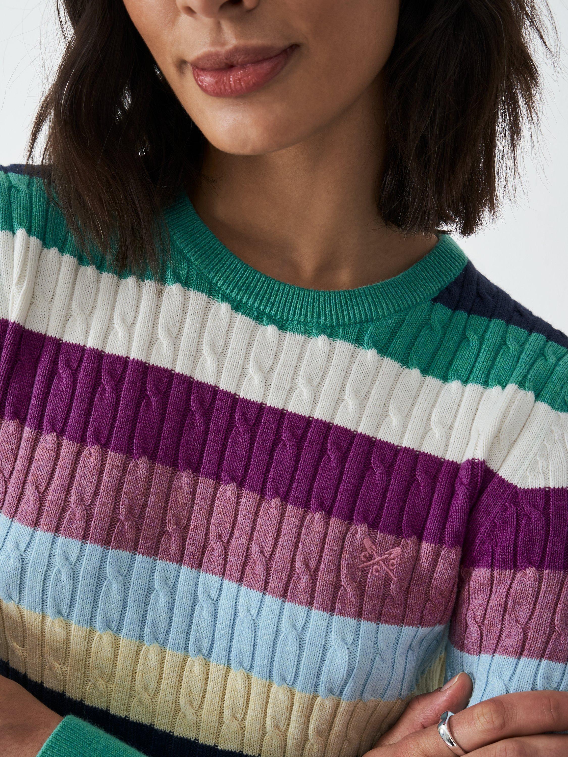 Product image 4 of 5, which shows Crew Clothing Heritage Cable Knit Stripe Jumper, Multi, 6