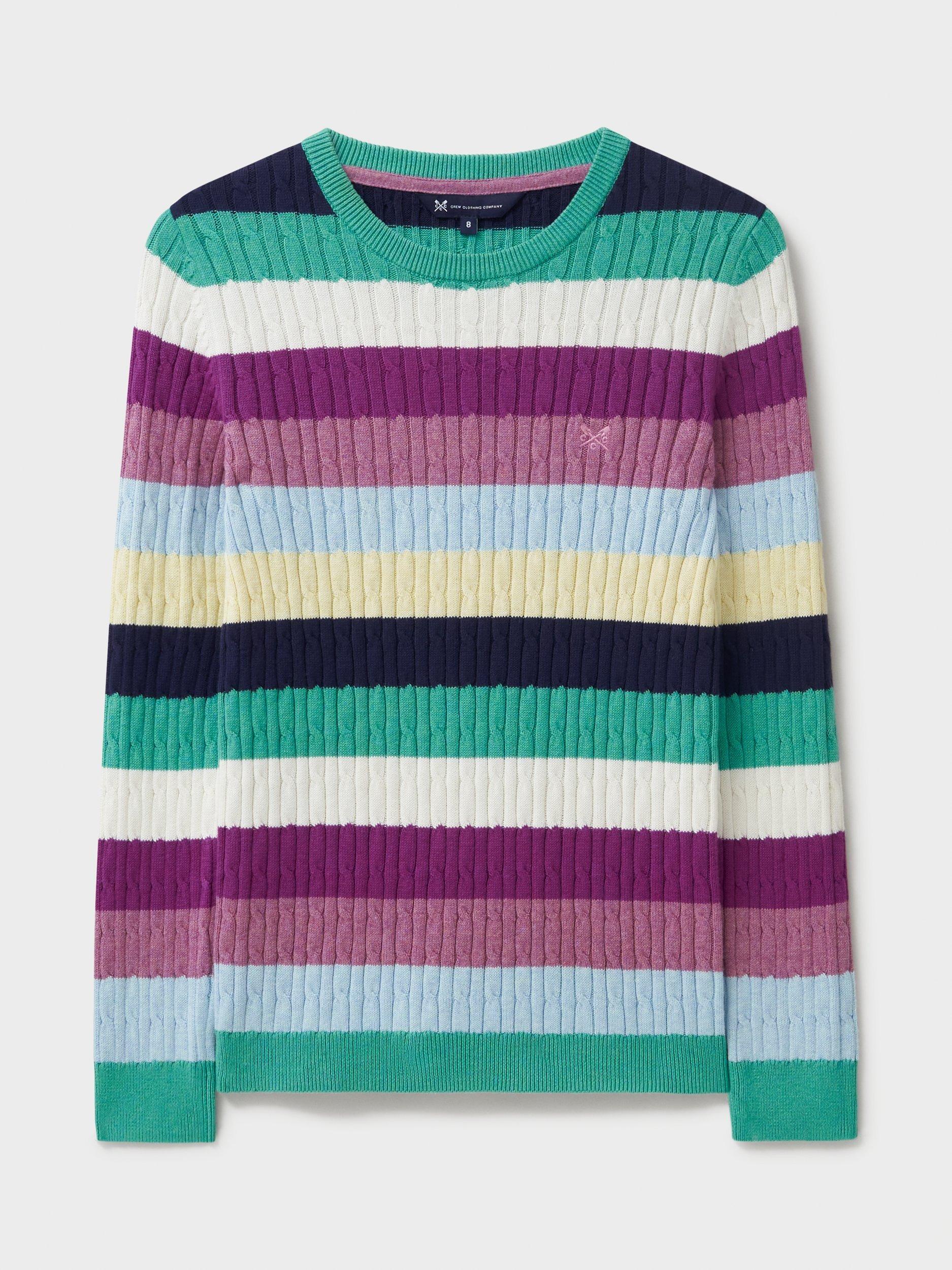 Product image 5 of 5, which shows Crew Clothing Heritage Cable Knit Stripe Jumper, Multi, 6
