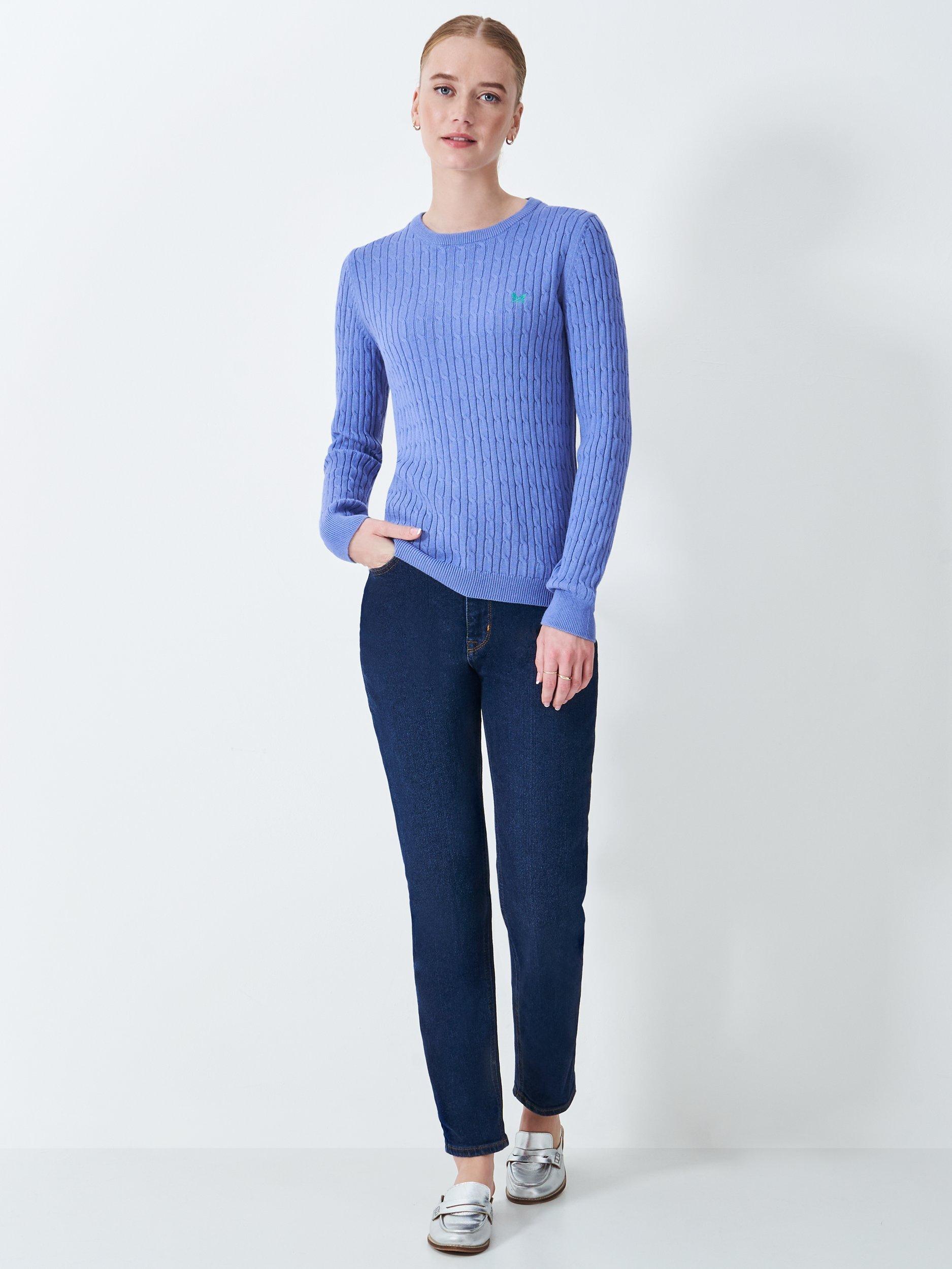 Product image 2 of 5, which shows Crew Clothing Heritage Cable Knit Jumper, Bright Blue, 6