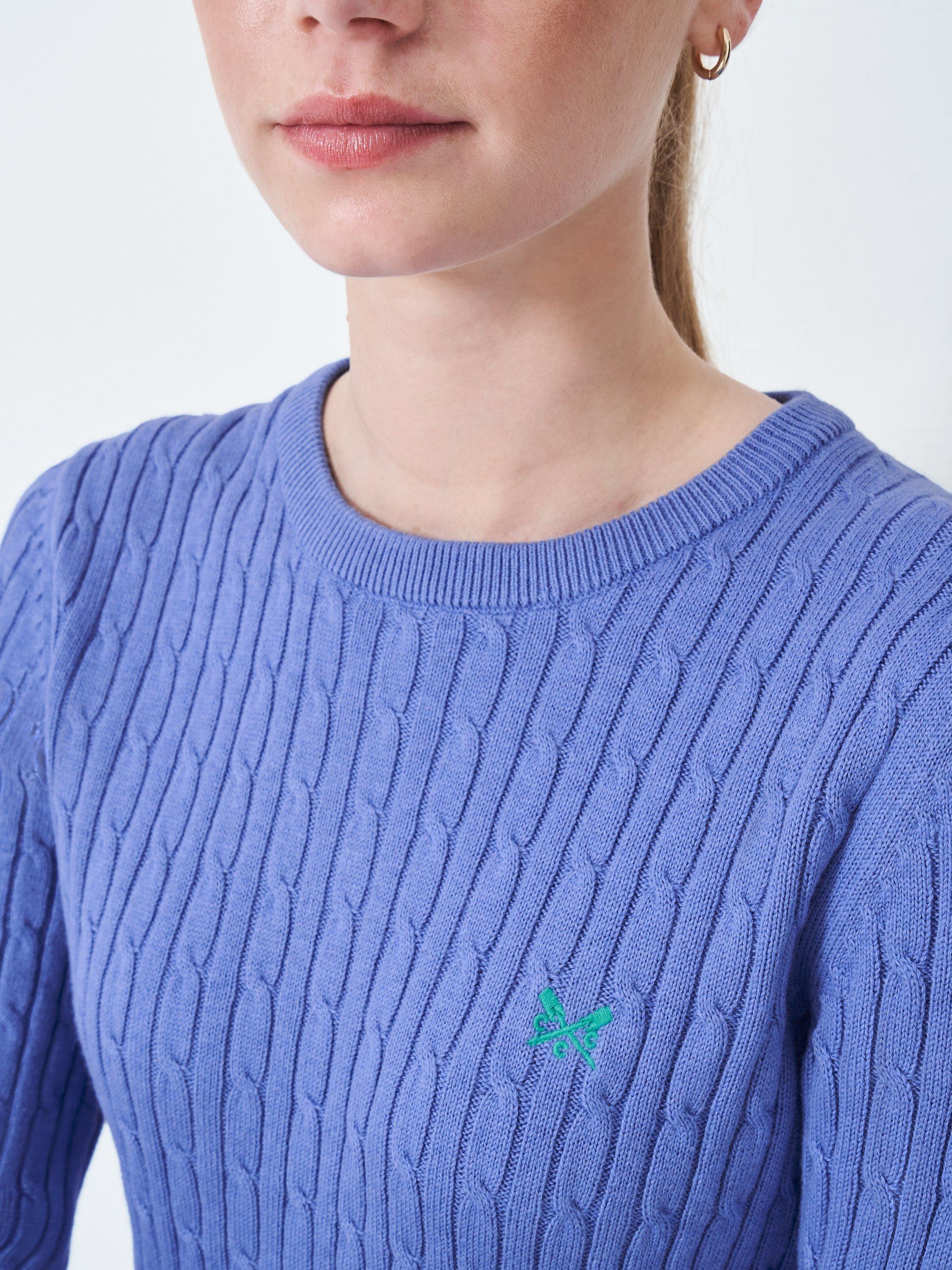 Product image 4 of 5, which shows Crew Clothing Heritage Cable Knit Jumper, Bright Blue, 6