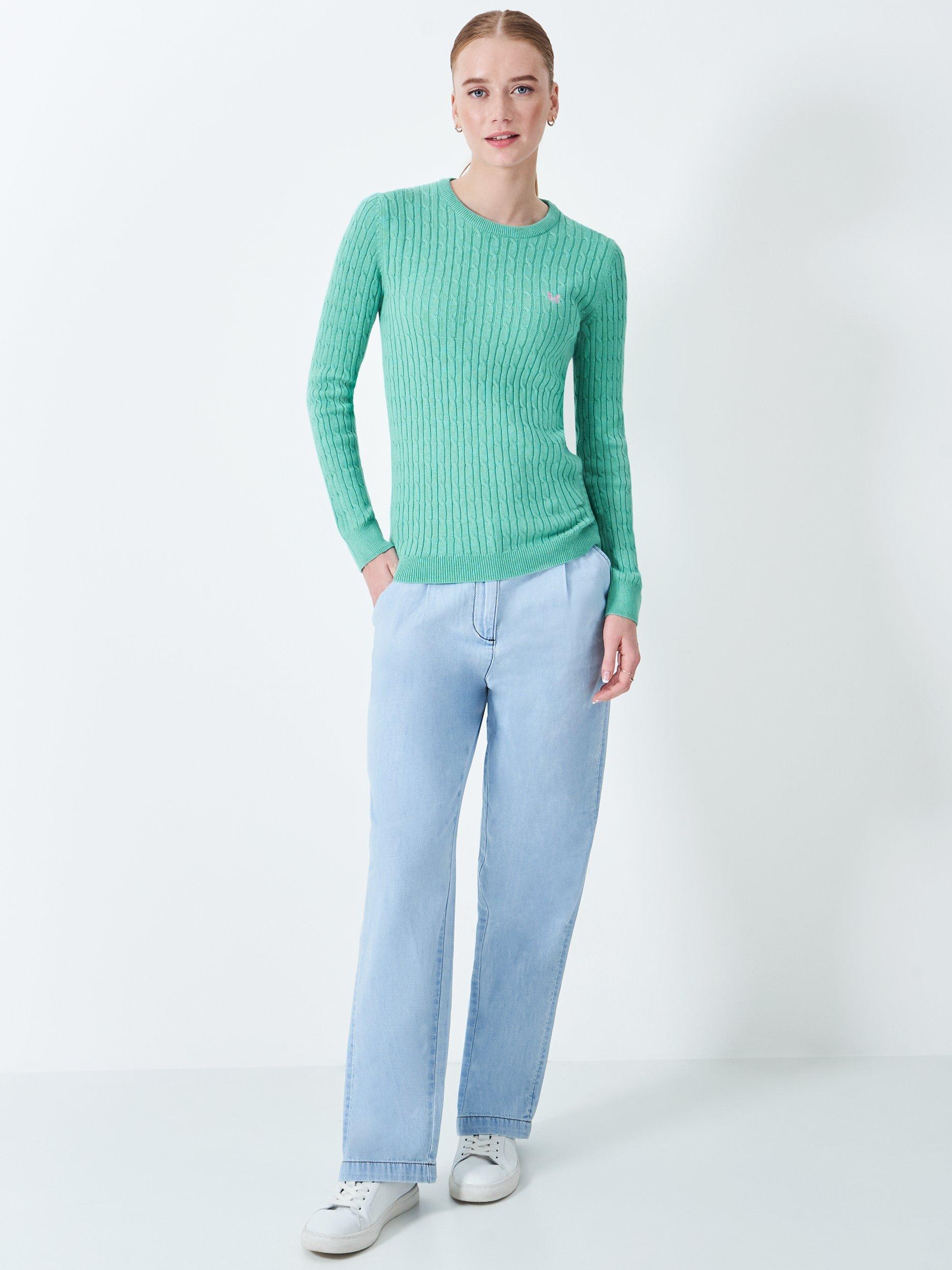 Product image 2 of 5, which shows Crew Clothing Heritage Cable Knit Jumper, Bottle Green, 6