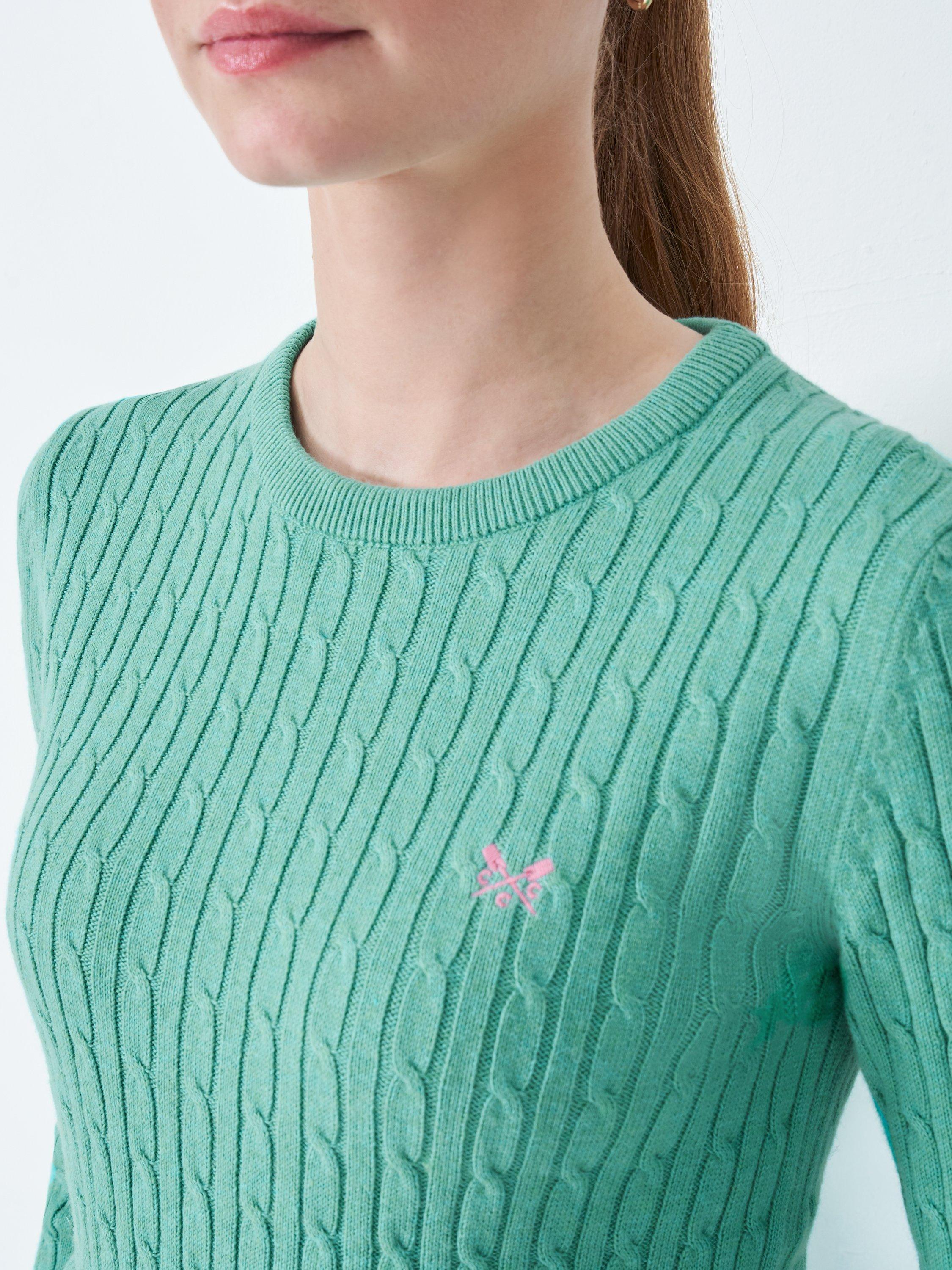 Product image 4 of 5, which shows Crew Clothing Heritage Cable Knit Jumper, Bottle Green, 6