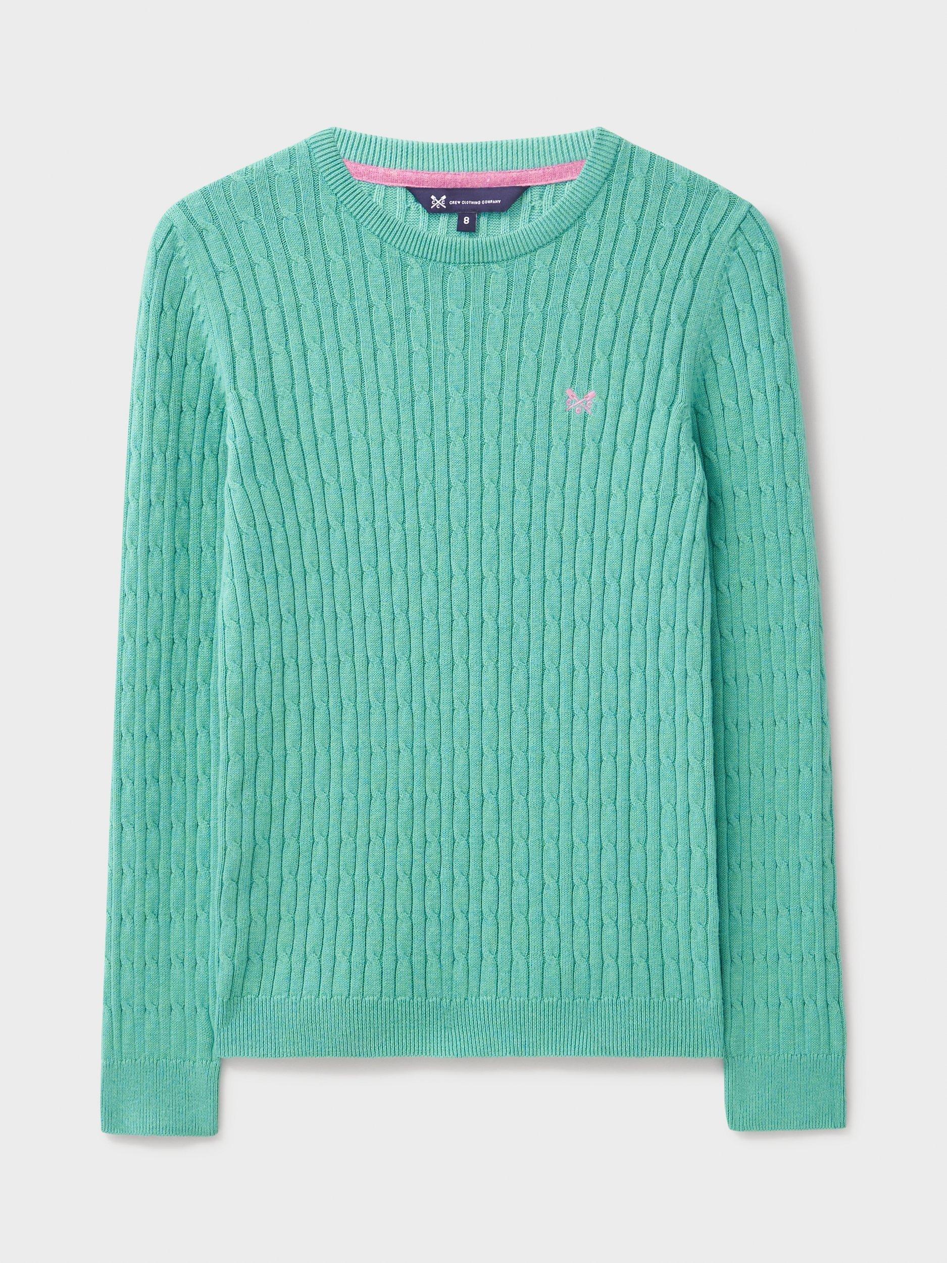 Product image 5 of 5, which shows Crew Clothing Heritage Cable Knit Jumper, Bottle Green, 6