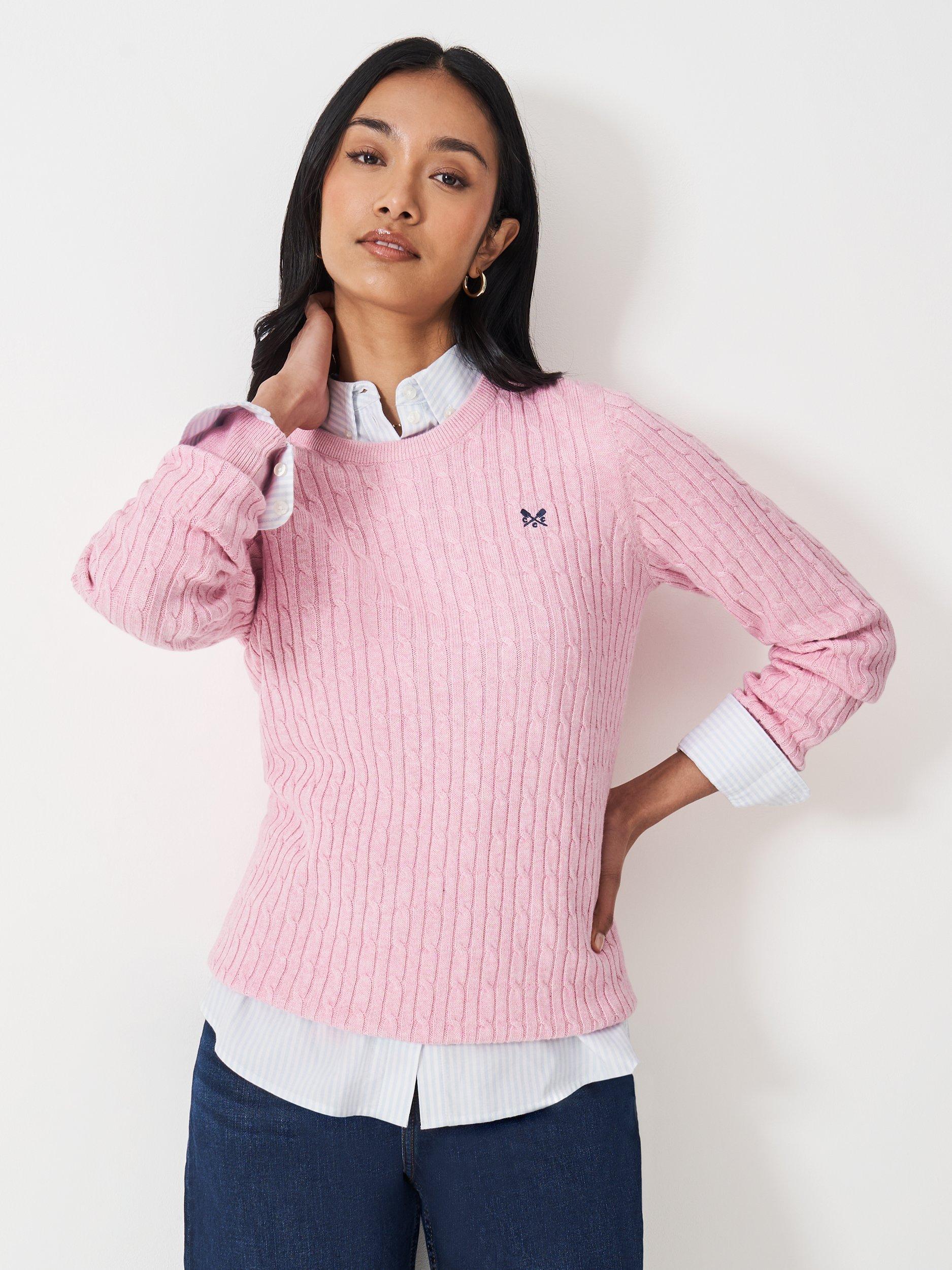 Product image 1 of 5, which shows Crew Clothing Heritage Cable Knit Jumper, Light Pink, 6