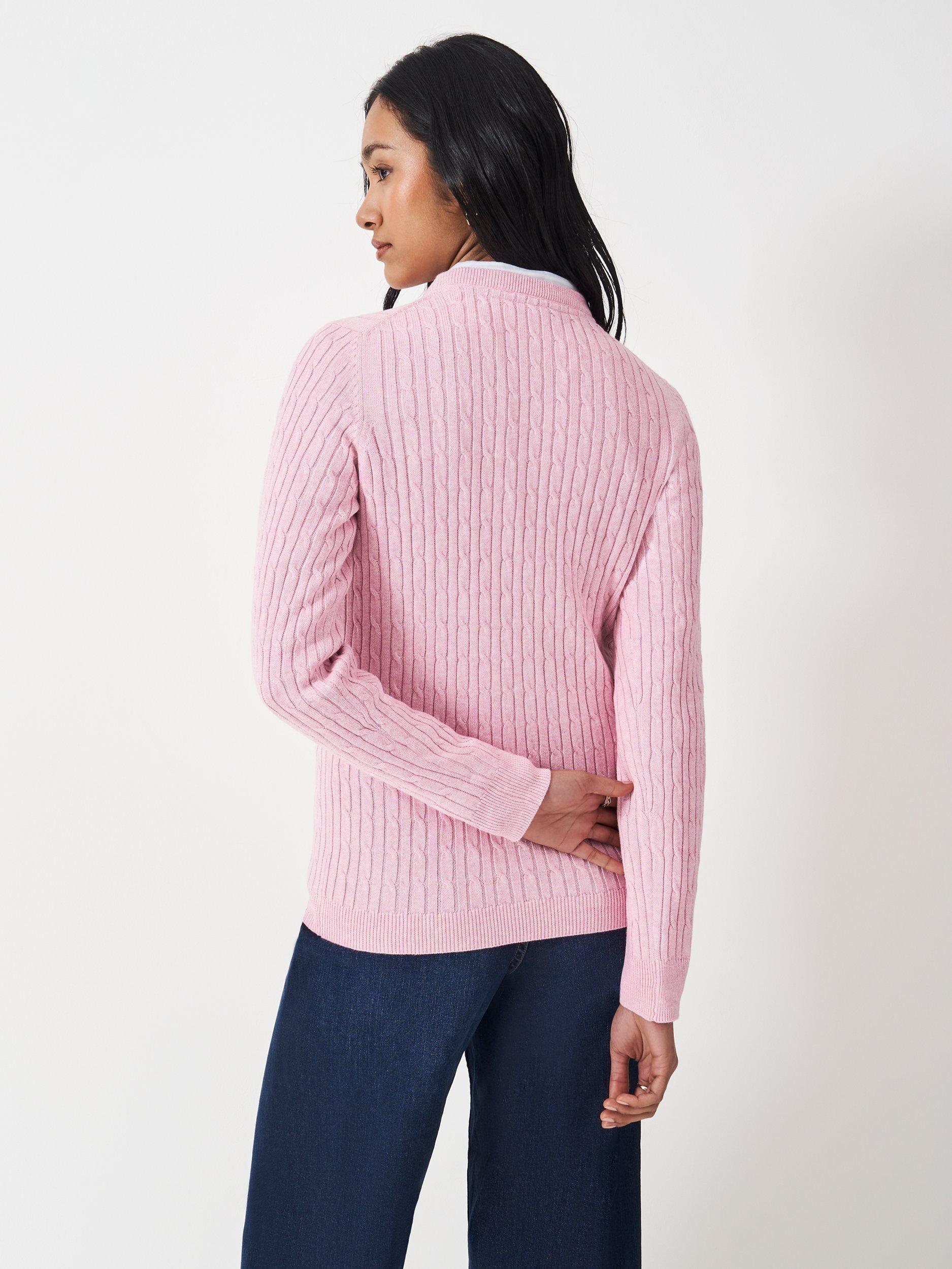 Product image 2 of 5, which shows Crew Clothing Heritage Cable Knit Jumper, Light Pink, 6