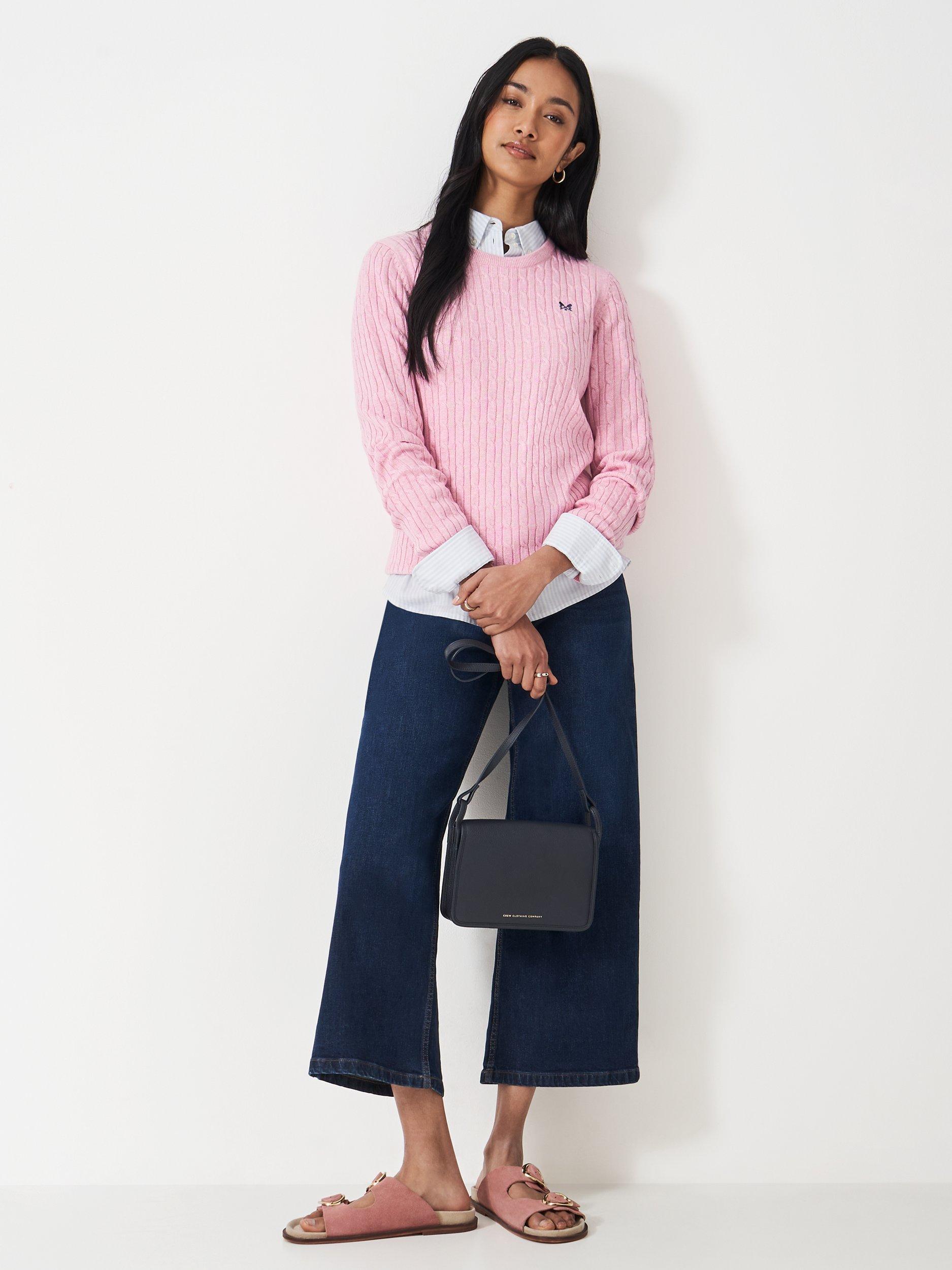 Product image 3 of 5, which shows Crew Clothing Heritage Cable Knit Jumper, Light Pink, 6