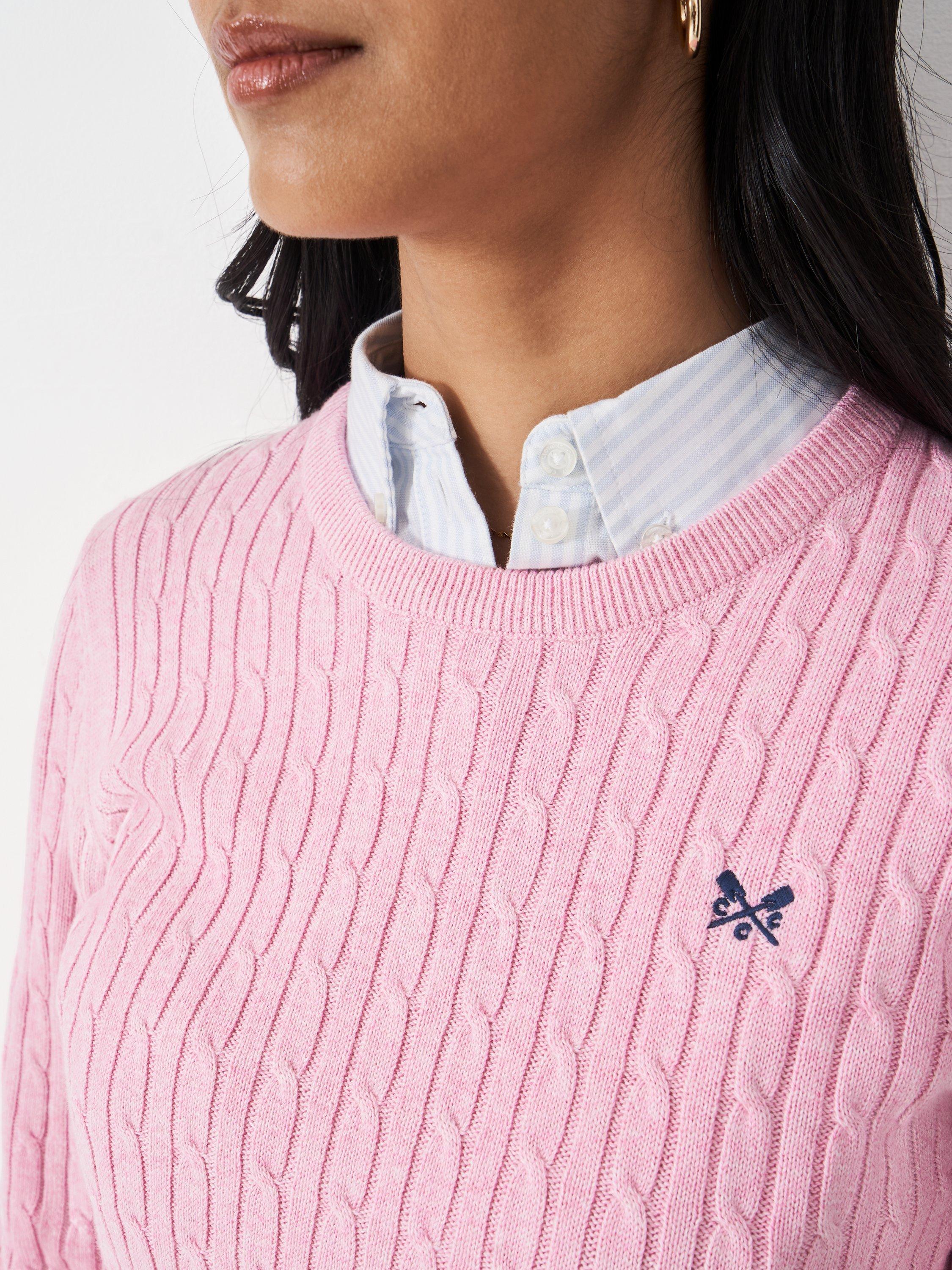 Product image 4 of 5, which shows Crew Clothing Heritage Cable Knit Jumper, Light Pink, 6