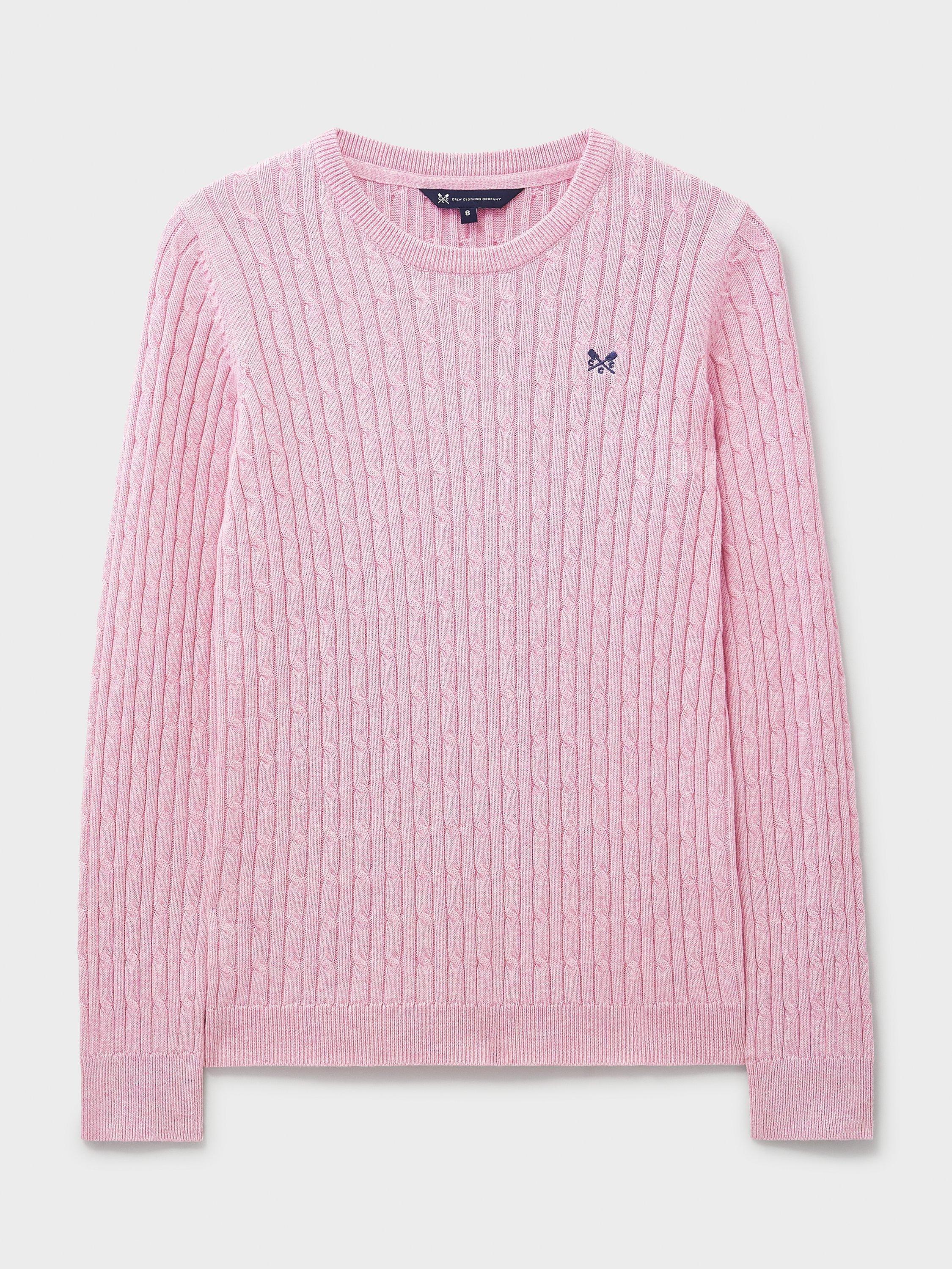 Product image 5 of 5, which shows Crew Clothing Heritage Cable Knit Jumper, Light Pink, 6