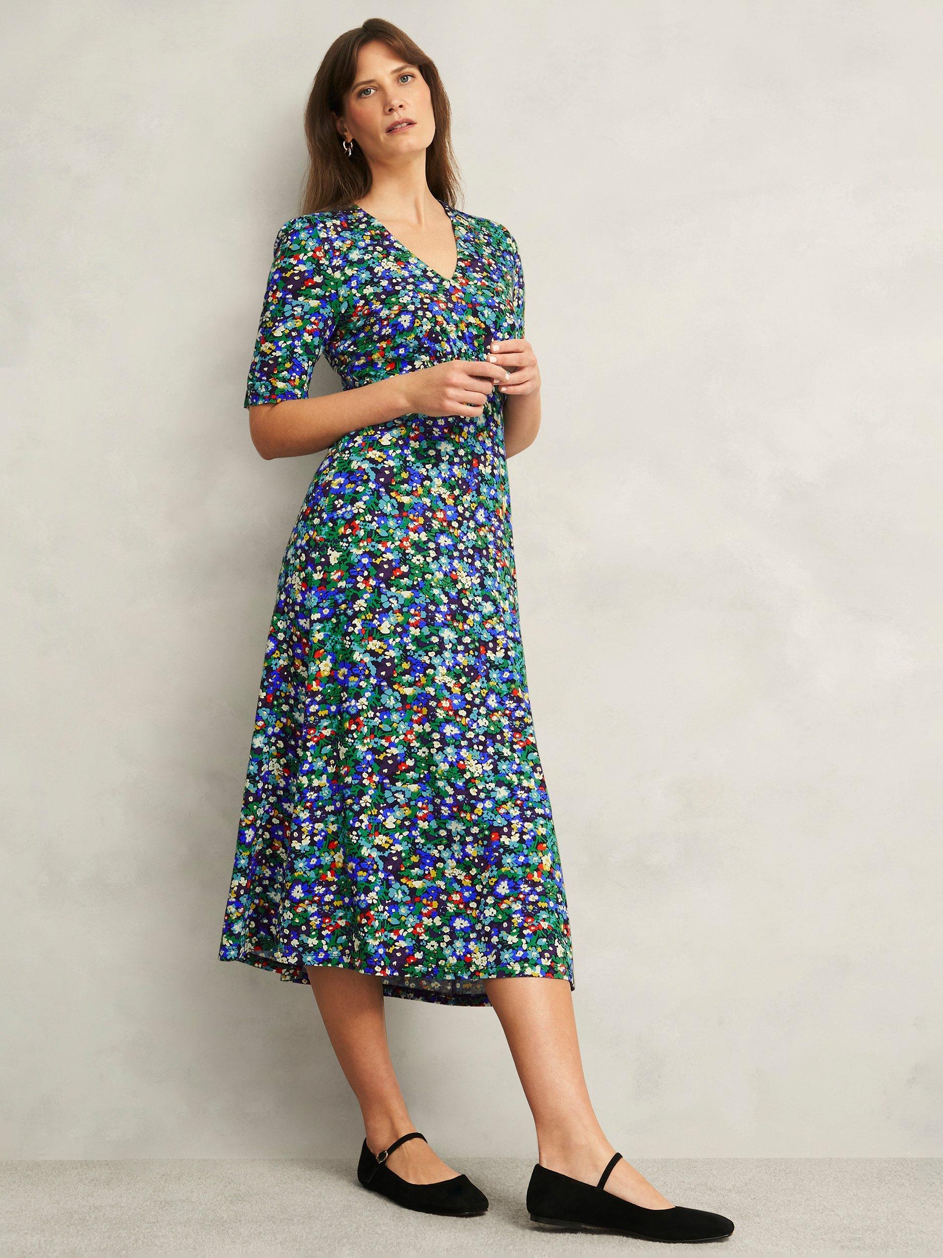 Product image 1 of 5, which shows Hobbs Petite Coralie Ditsy Floral Dress, Multi, 12