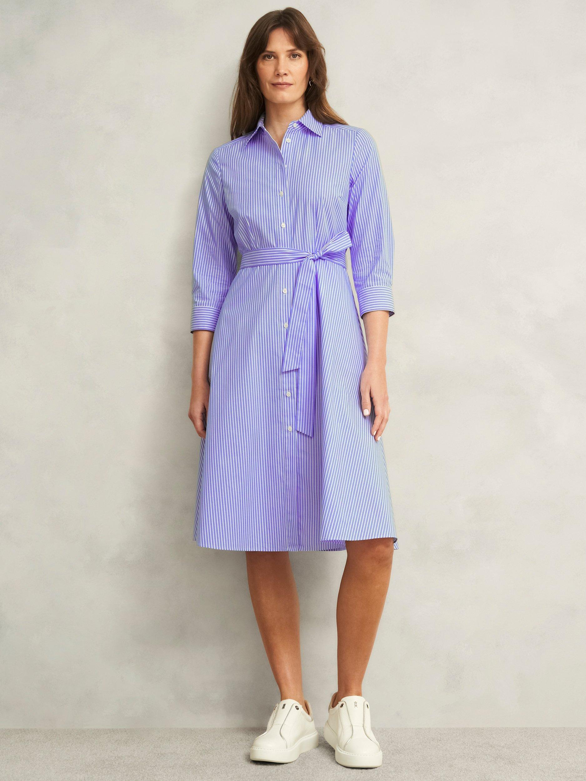 Hobbs Petite Harlow Stripe Shirt Dress, Blue/Ivory