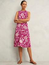 Hobbs Teagan Floral Pure Linen Dress, Ivory Navy