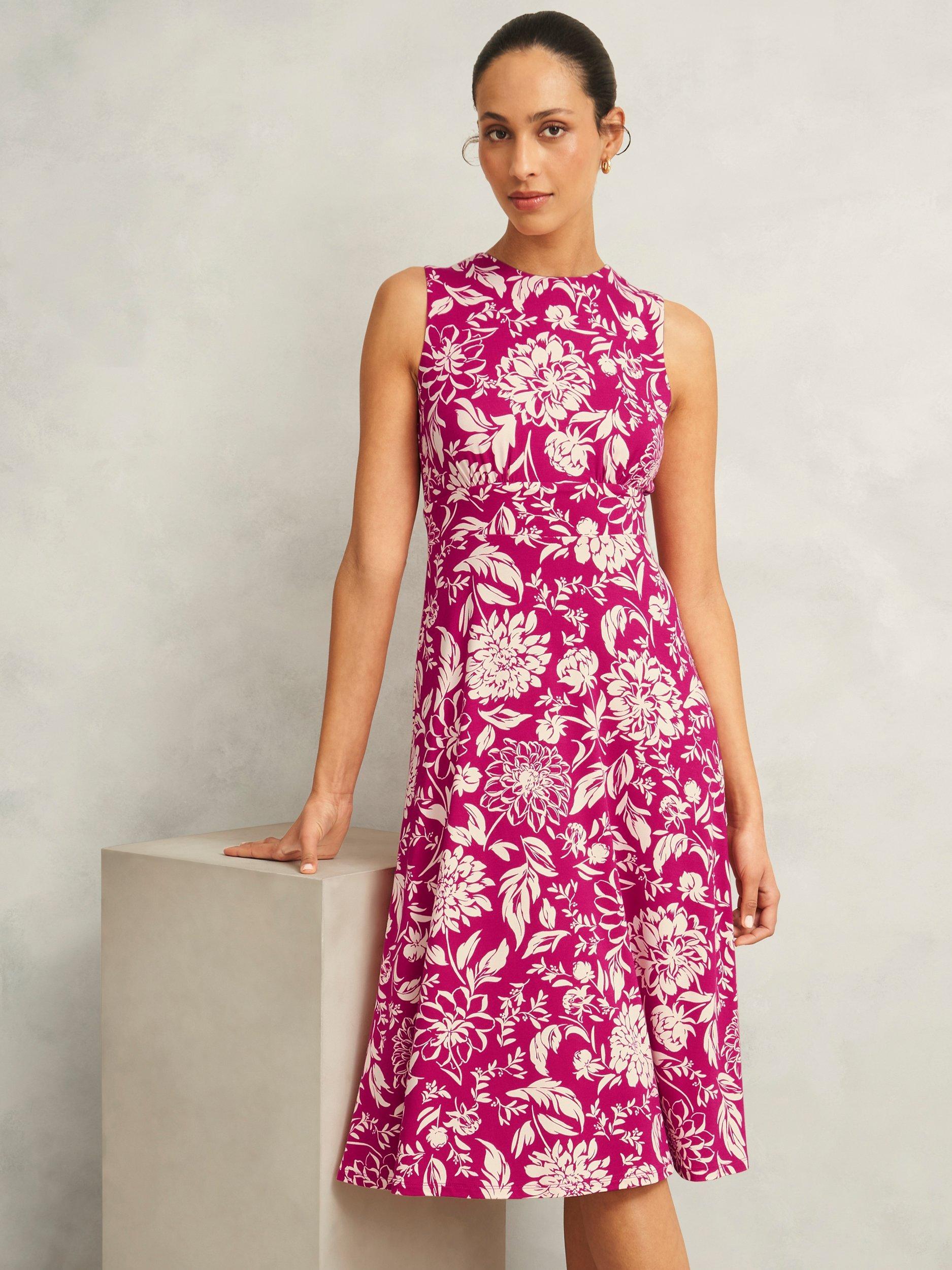 Product image 3 of 4, which shows Hobbs Sleeveless Floral Print Petite Marylise Dress, Pink/Cream, 10