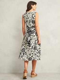 Hobbs Petite Teagan Botanical Pure Linen Dress, Ivory Navy - view 2, Ivory Navy