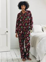 Chelsea Peers Christmas Westie Button Through Long Pyjama Set, Navy