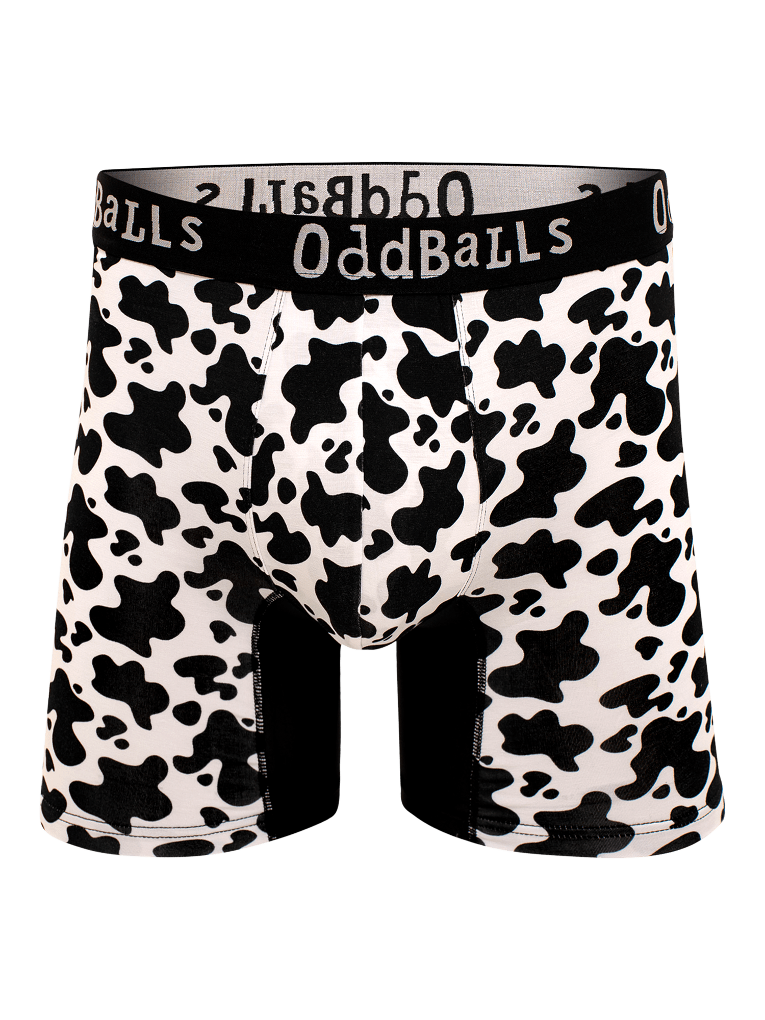 Product image 1 of 6, which shows OddBalls Fat Cow Bamboo Boxer Shorts, Black/White, XXS