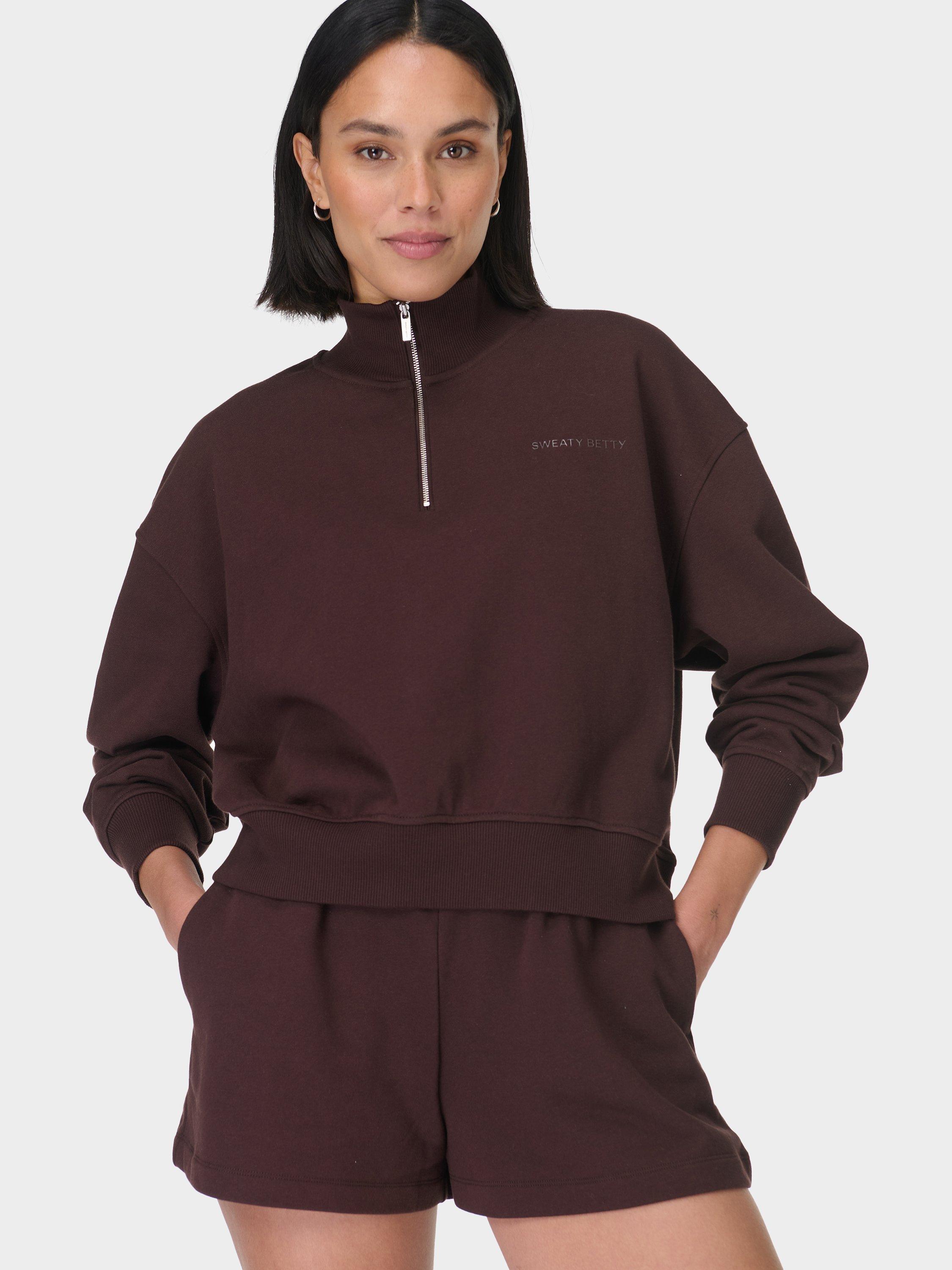 Product image 2 of 6, which shows Sweaty Betty Peaceful Ribbed Sweatshirt, Sable Brown, L-XL