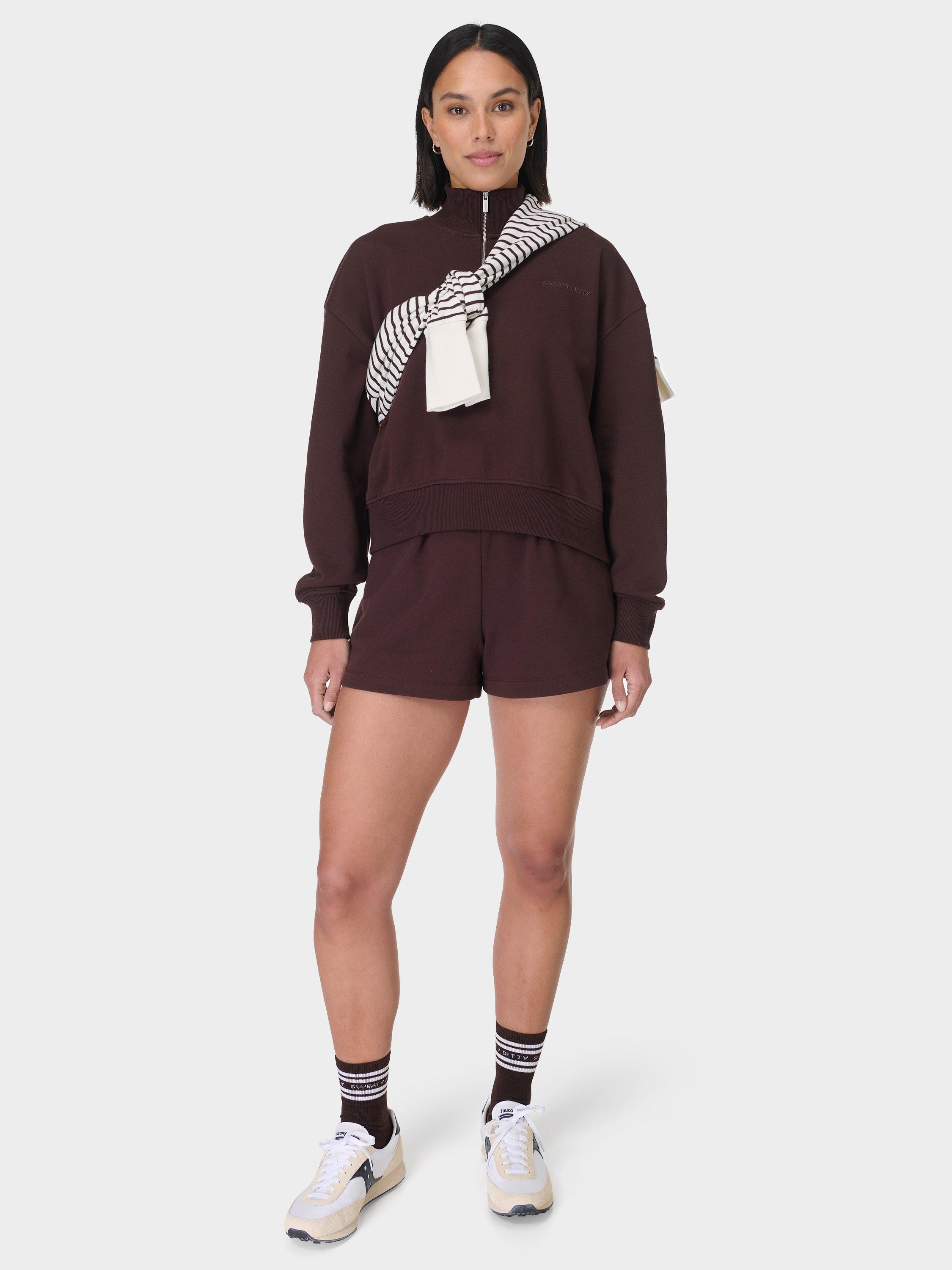 Product image 3 of 6, which shows Sweaty Betty Peaceful Ribbed Sweatshirt, Sable Brown, L-XL