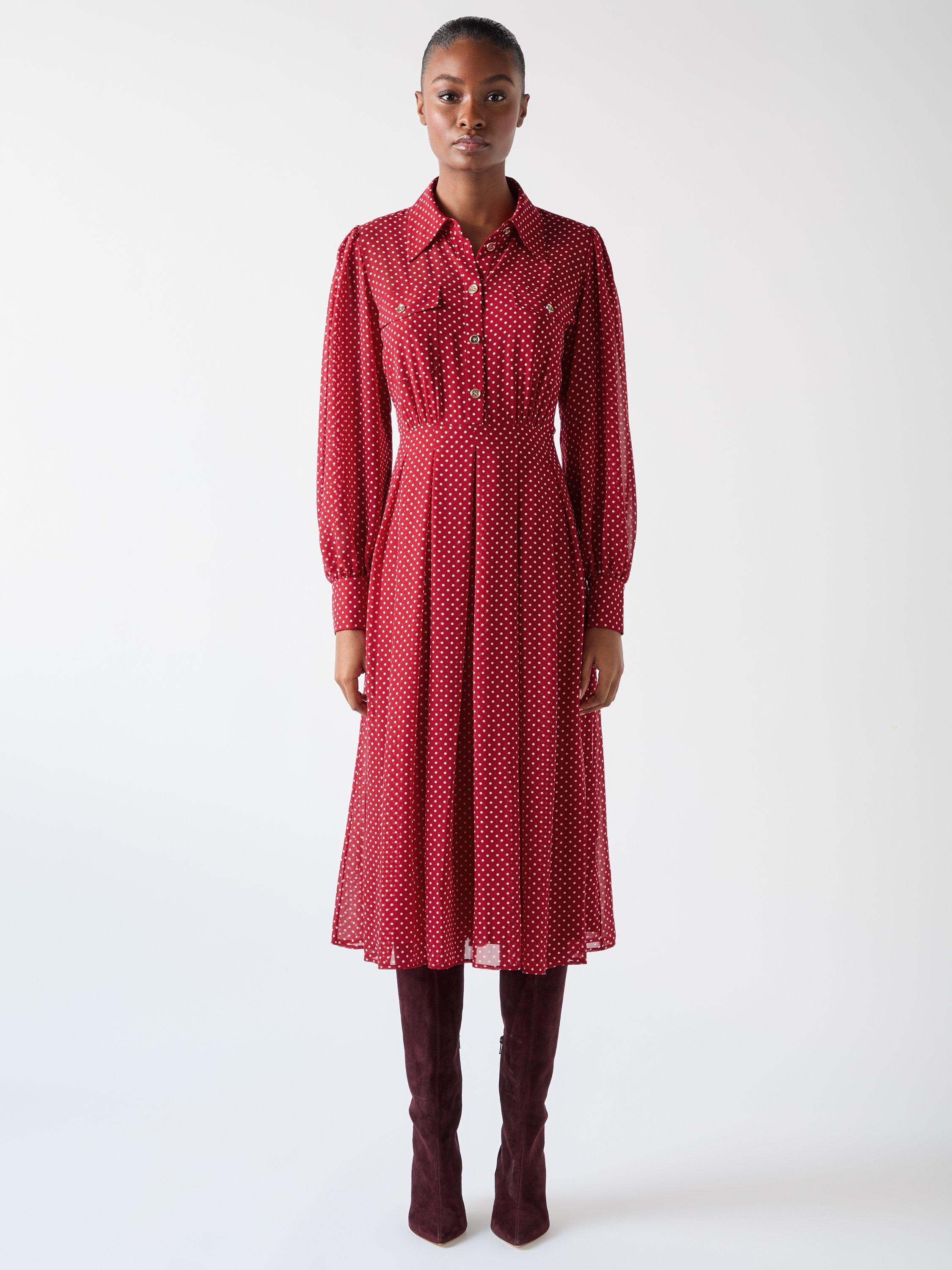Product image 1 of 4, which shows L.K.Bennett Cody Polka Dot Dress, Red, 12
