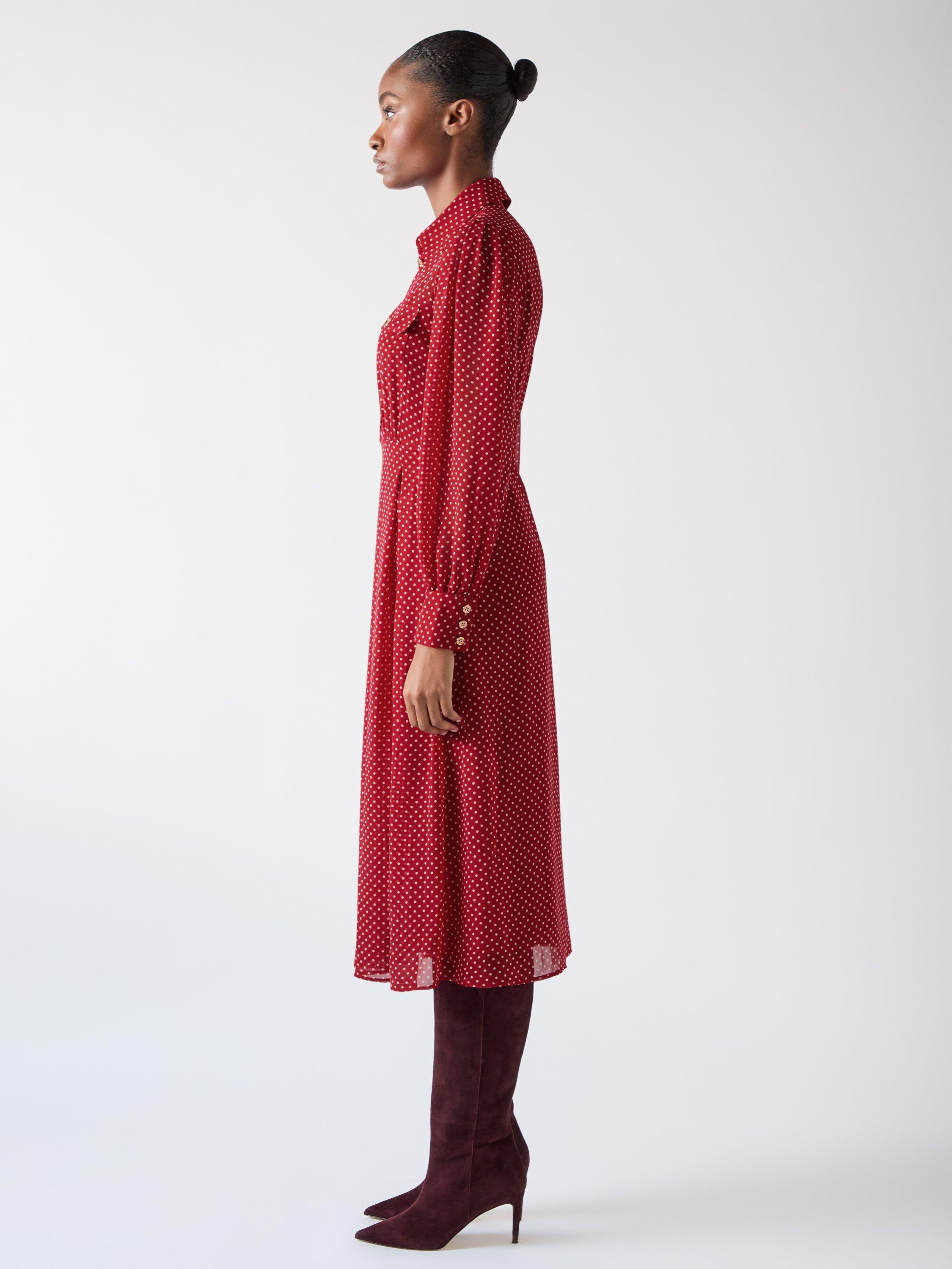 Product image 2 of 4, which shows L.K.Bennett Cody Polka Dot Dress, Red, 12