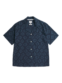 Norse Projects Mads Batik Cotton Regular Fit Textured Shirt, Dark Navy, Dark Navy