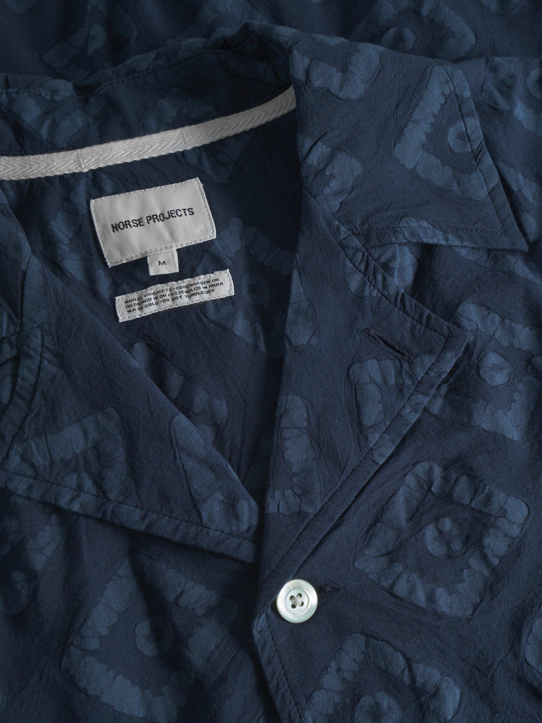 Product image 3 of 3, which shows Norse Projects Mads Batik Cotton Regular Fit Textured Shirt, Dark Navy, S