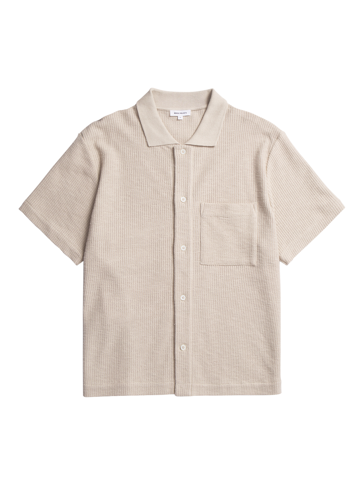 Product image 1 of 3, which shows Norse Projects Gustav Cotton Regular Fit Crochet Knit T-Shirt, Oatmeal, XL
