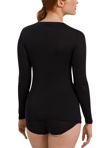 Hanro Cotton Seamless Long-Sleeved T-Shirt - view 2, Black