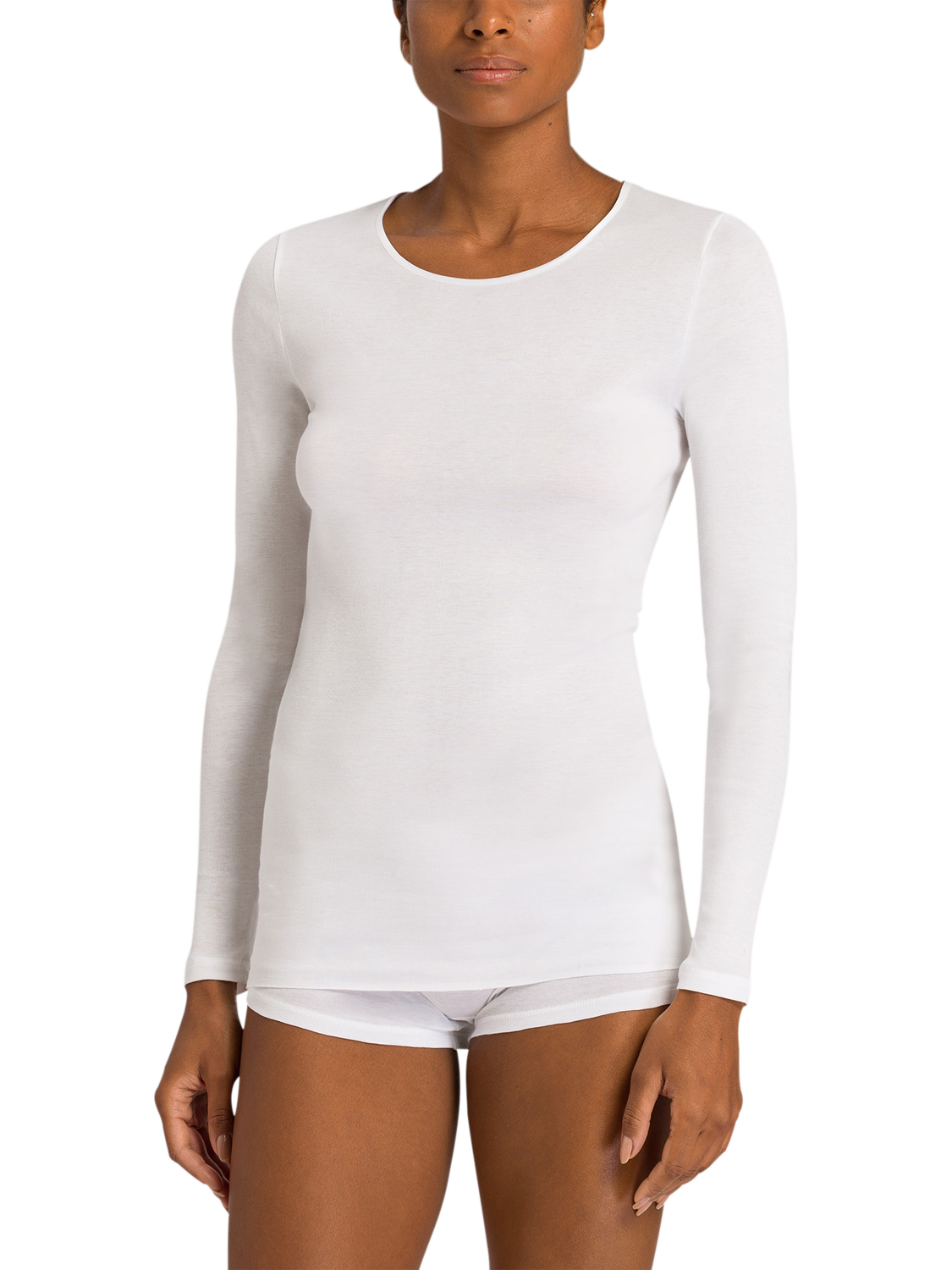 Product image 1 of 6, which shows Hanro Cotton Seamless Long-Sleeved T-Shirt, White, XS