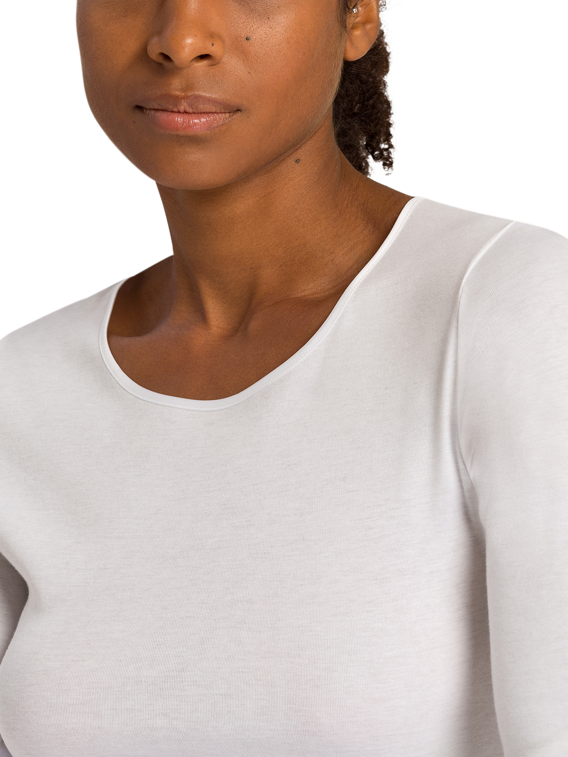 Product image 6 of 6, which shows Hanro Cotton Seamless Long-Sleeved T-Shirt, White, XS