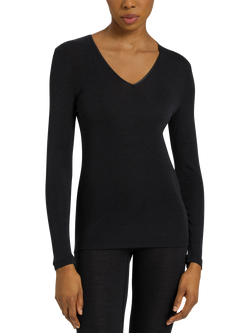 Hanro Woolen Silk Long Sleeve Thermal Top, Black