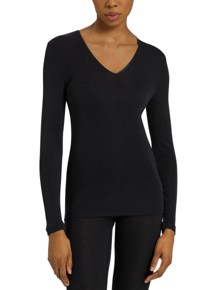Hanro Woolen Silk Long Sleeve Thermal Top, Black