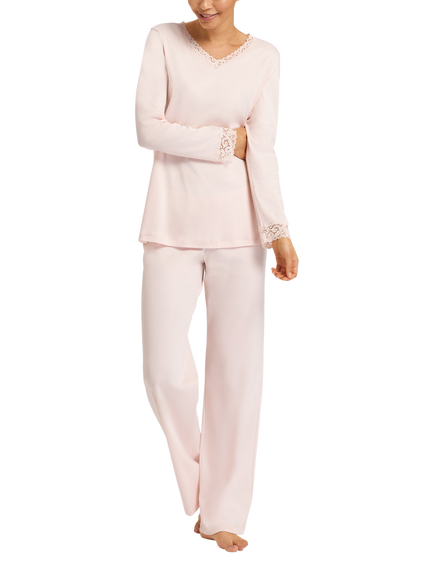 Hanro Moments Long Pyjama Set, Crystal Pink