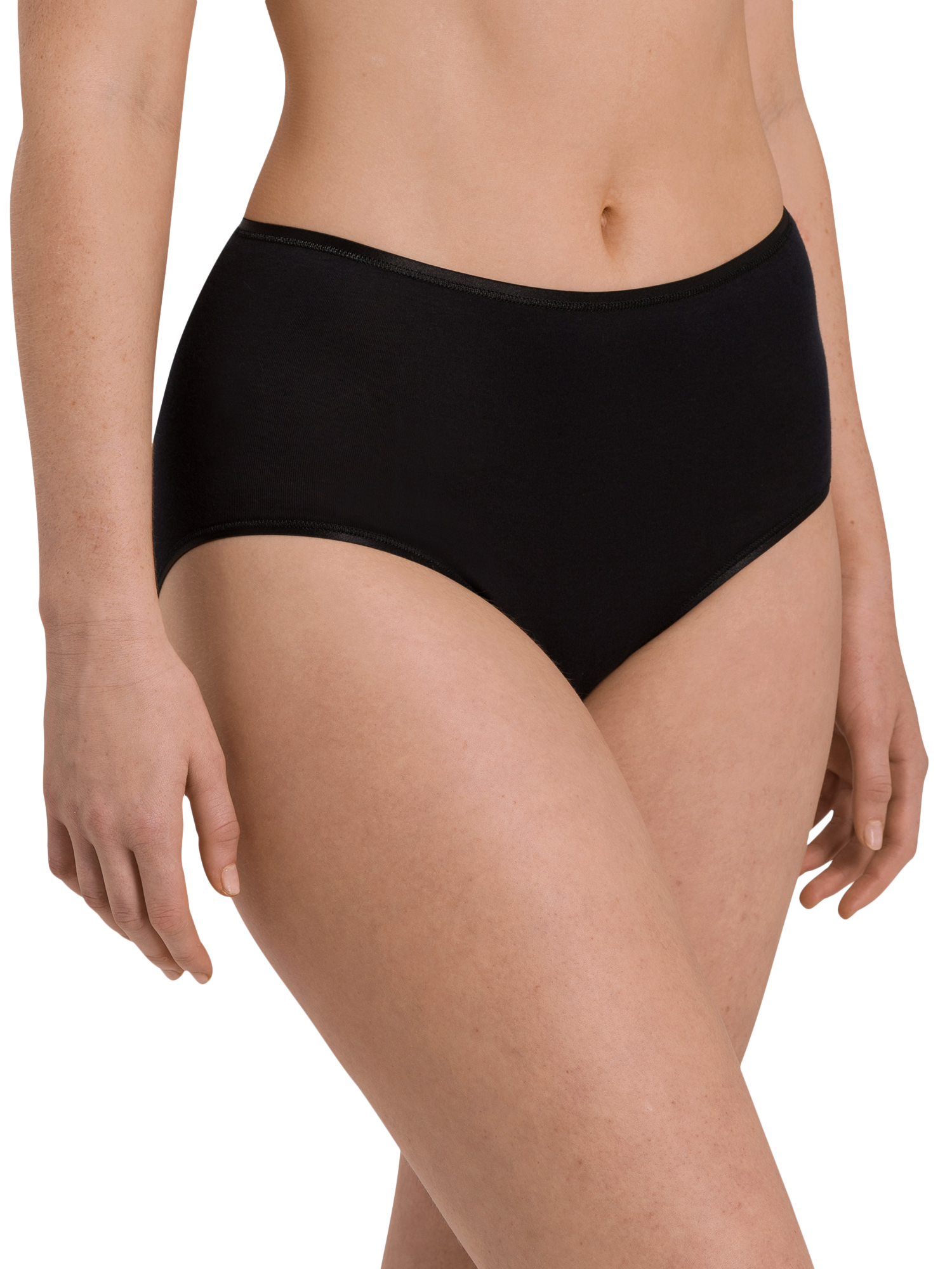 Product image 1 of 5, which shows Hanro Cotton Seamless Maxi Briefs, Black, XS