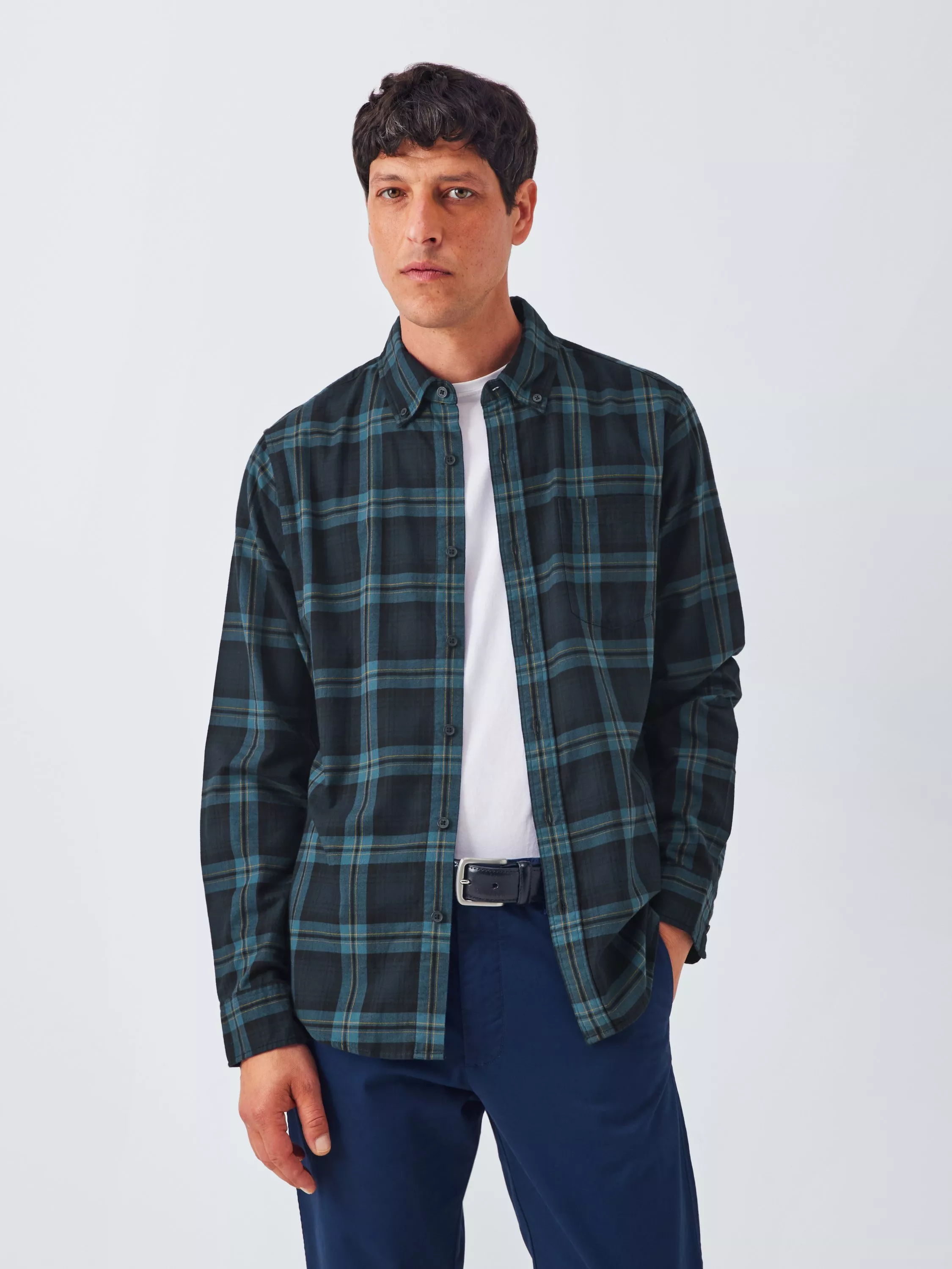 John Lewis Black Watch Tartan Cotton Shirt, Teal
