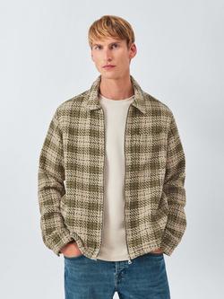 John Lewis Zip Front Tartan Cotton Overshirt, Ivy Green, Ivy Green