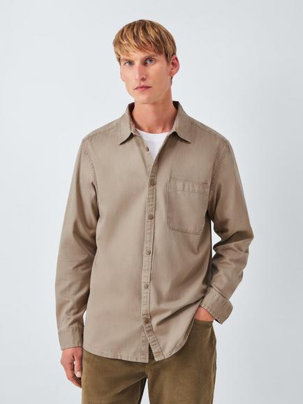 John Lewis Regular Fit Washed Cotton Shirt, Plaza Taupe