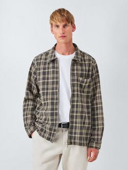 John Lewis Zip Front Check Cotton Overshirt, Taupe, Taupe